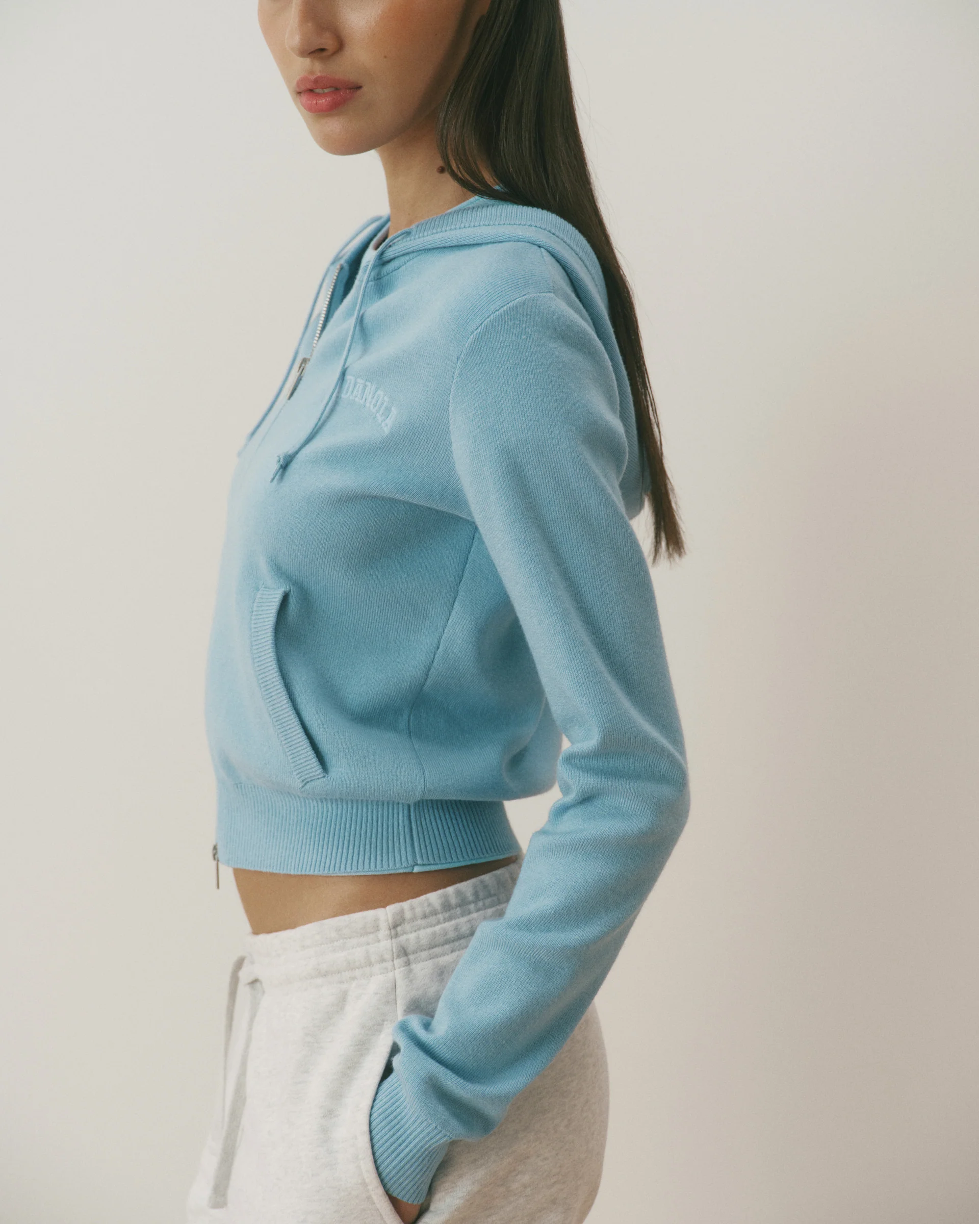 Knit Zip Through Hoodie - Breeze Blue - Image 2