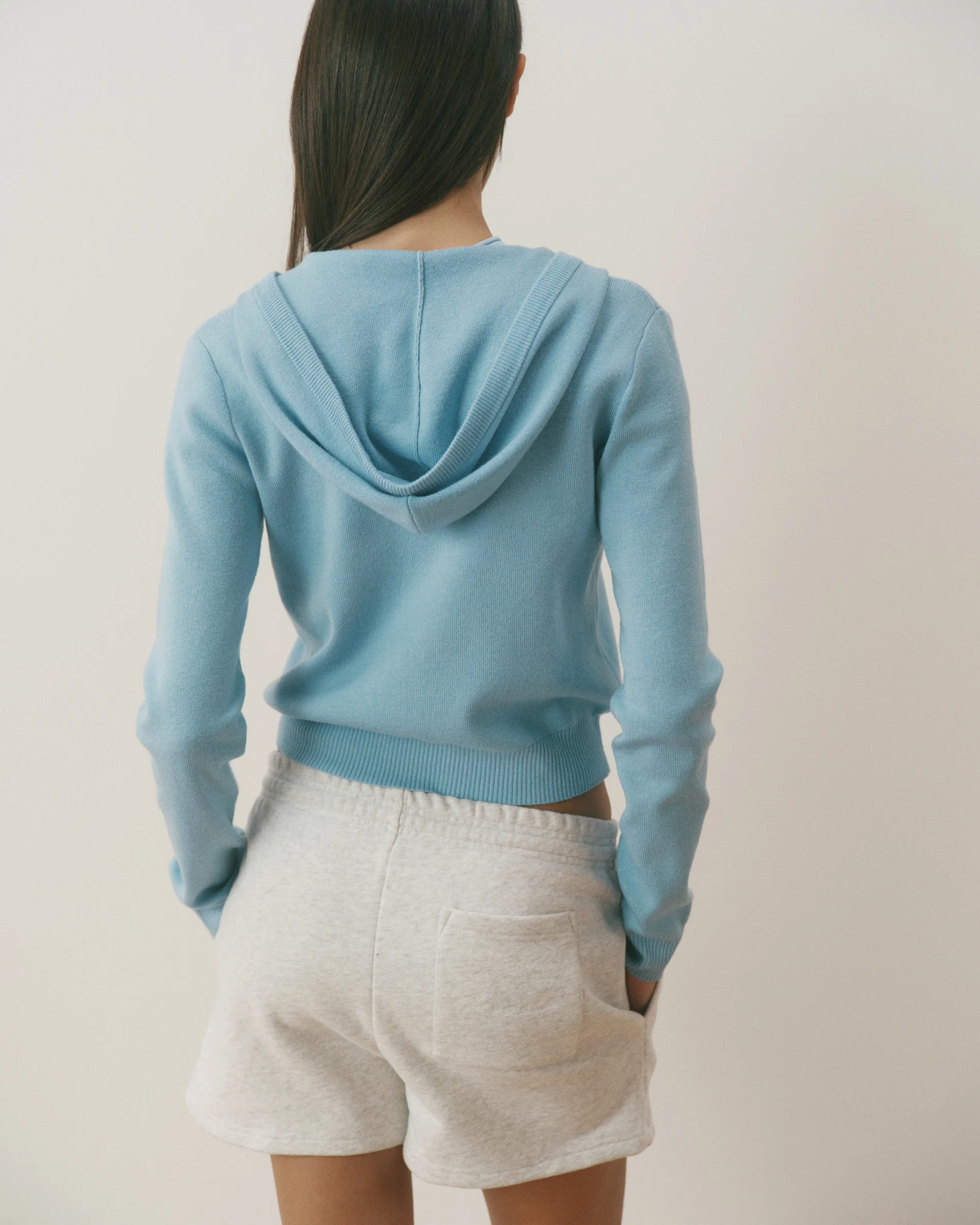Knit Zip Through Hoodie - Breeze Blue - Image 4