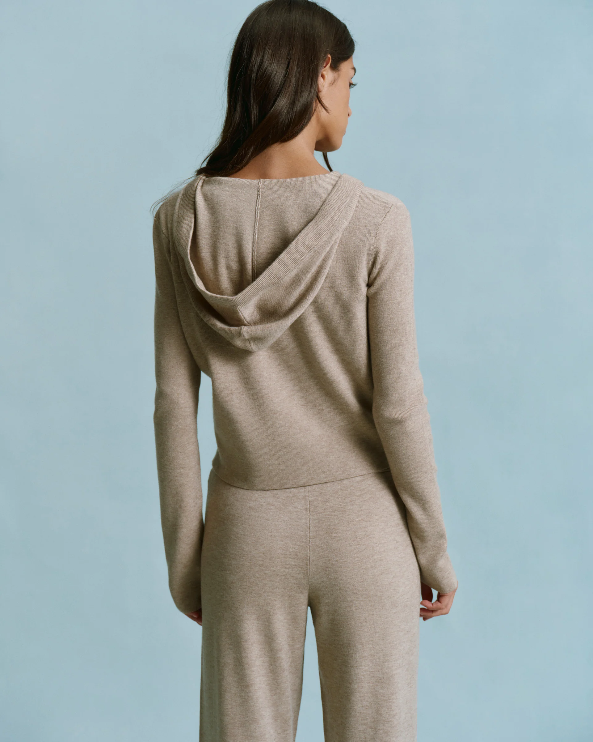 Knit Zip Up Hoodie - Sand - Image 2