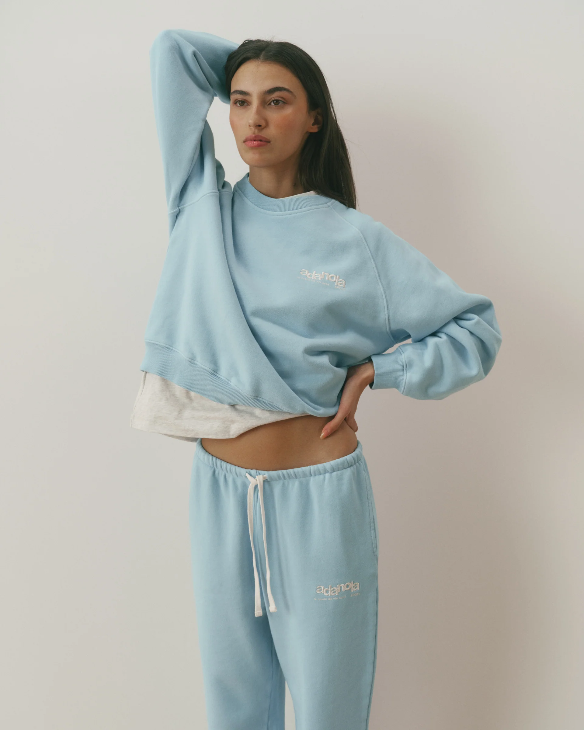 Le Mode De Vie Washed Straight Leg Sweatpants - Breeze Blue/Marshmallow White - Image 3