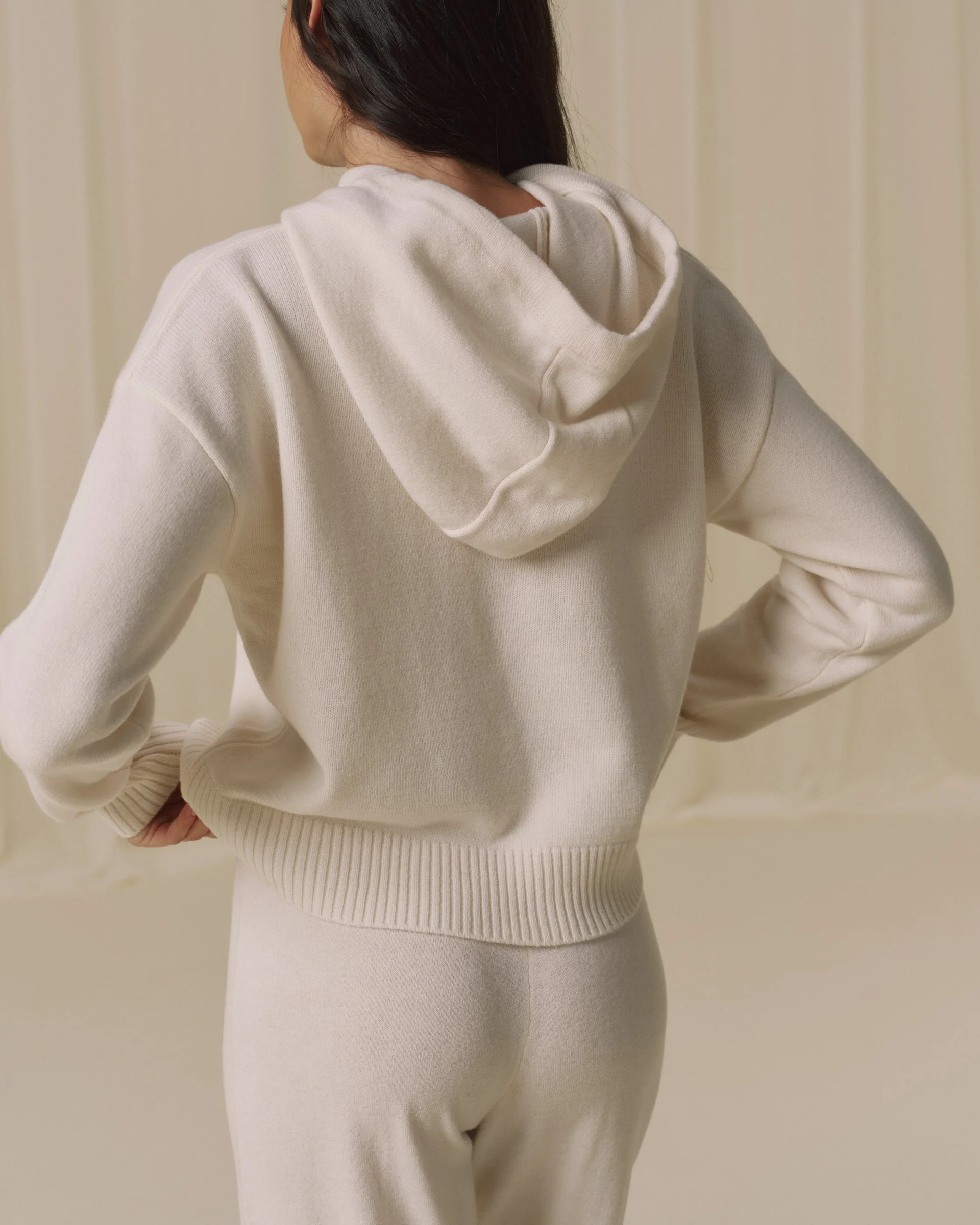 Lightweight Merino Wool Knit Hoodie - Marshmallow White - Image 2