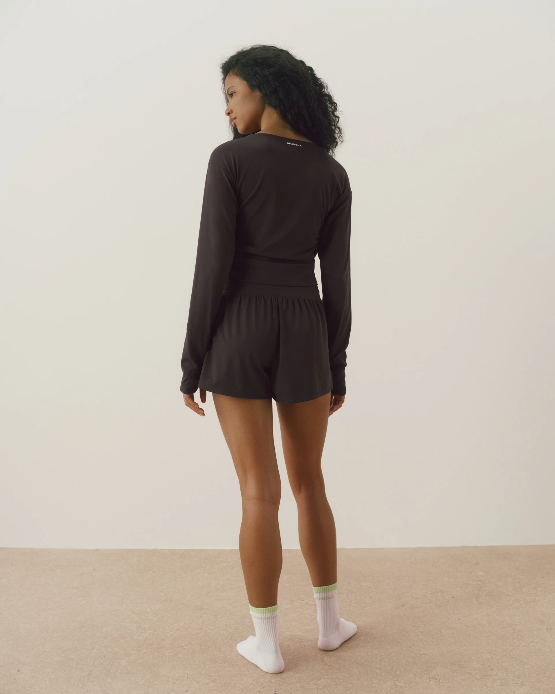 Long Sleeve Ruched Side Top - Coffee Bean - Image 2