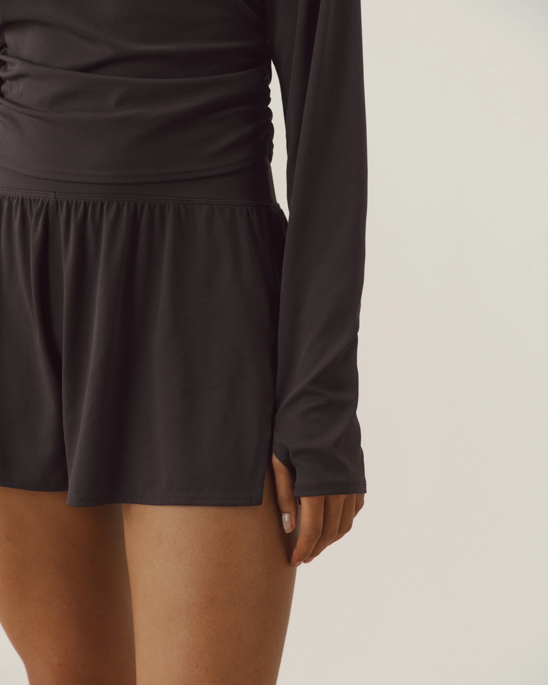 Long Sleeve Ruched Side Top - Coffee Bean - Image 3