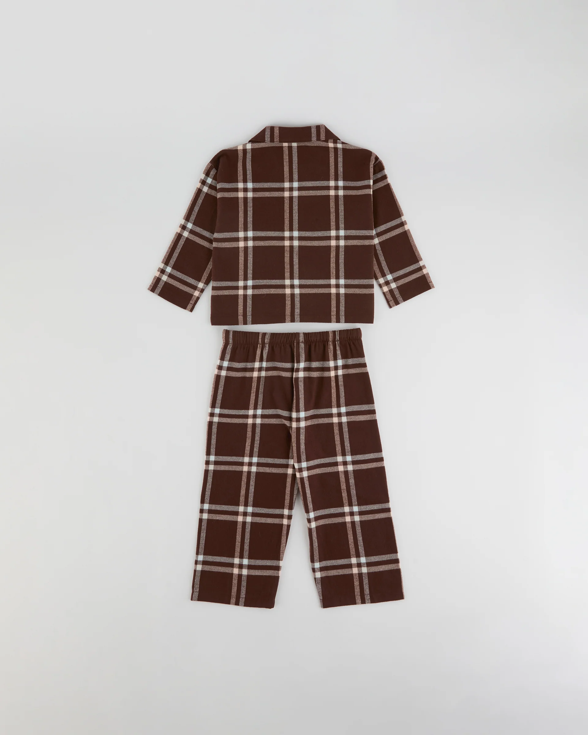 Mini Brushed Checked Pyjamas - Chocolate Brown - Image 4