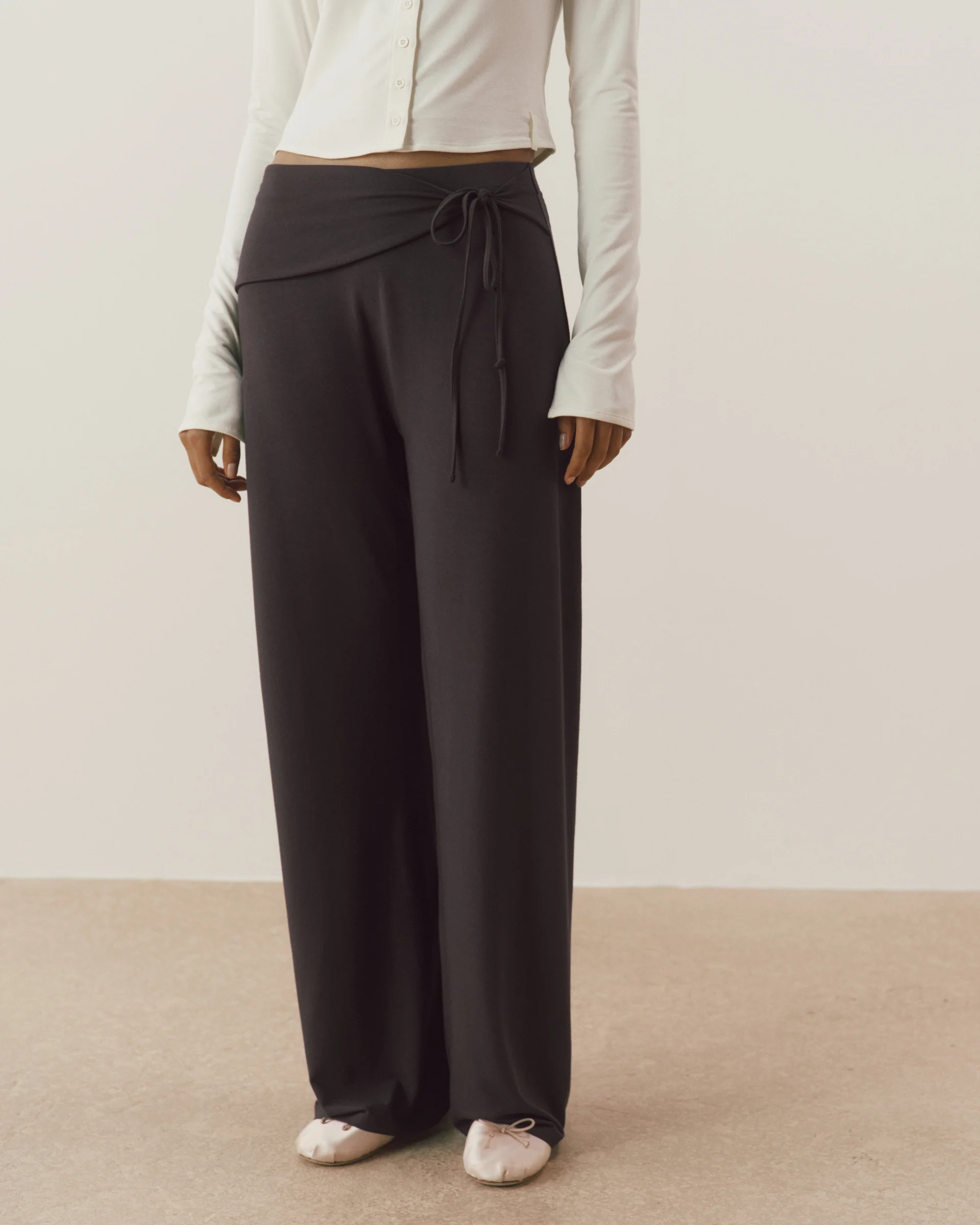Modal Wrap Tie Waist Pants - Coffee Bean - Image 4