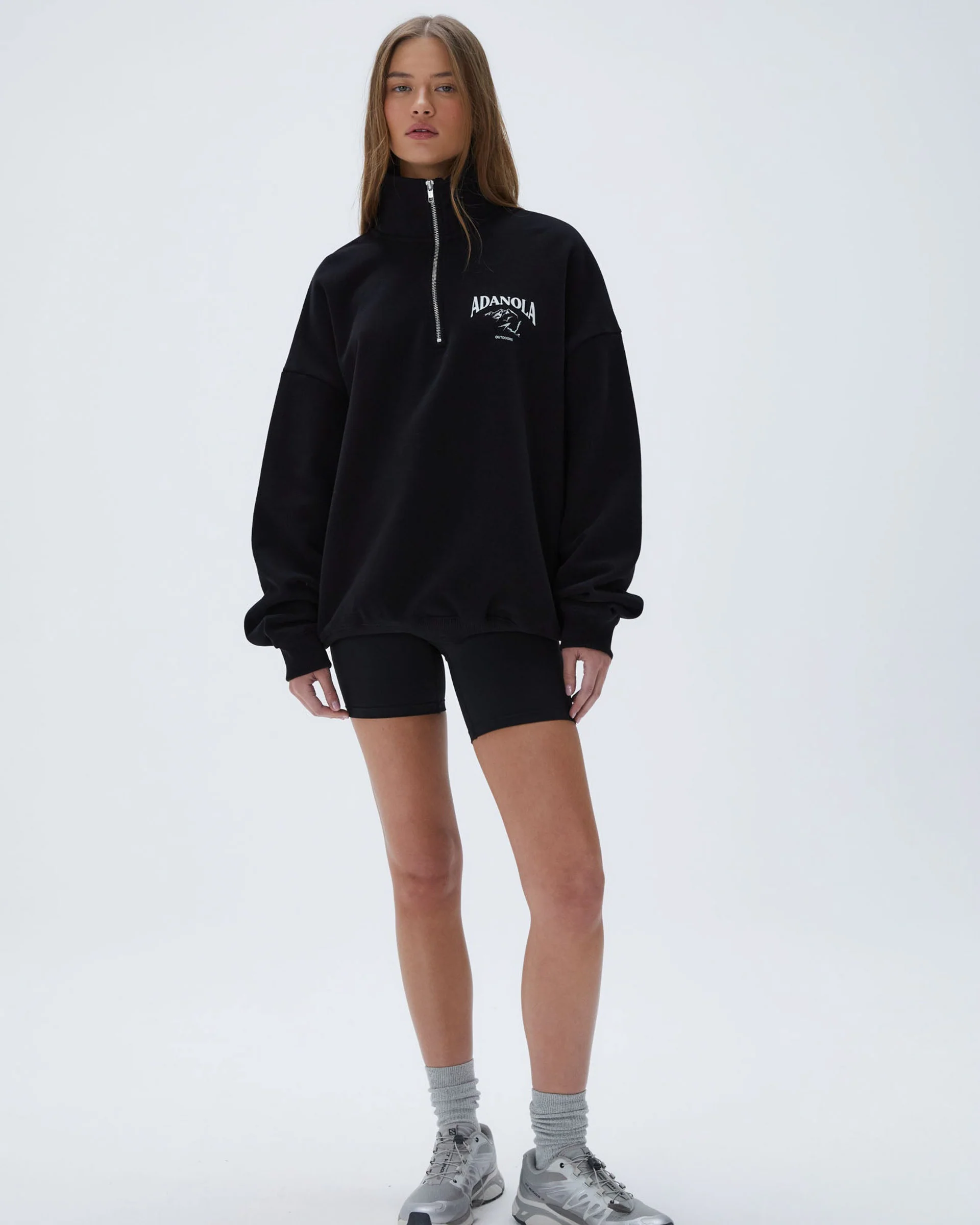 Outdoors Oversized Funnel Neck Zip Sweatshirt - Black - Image 4