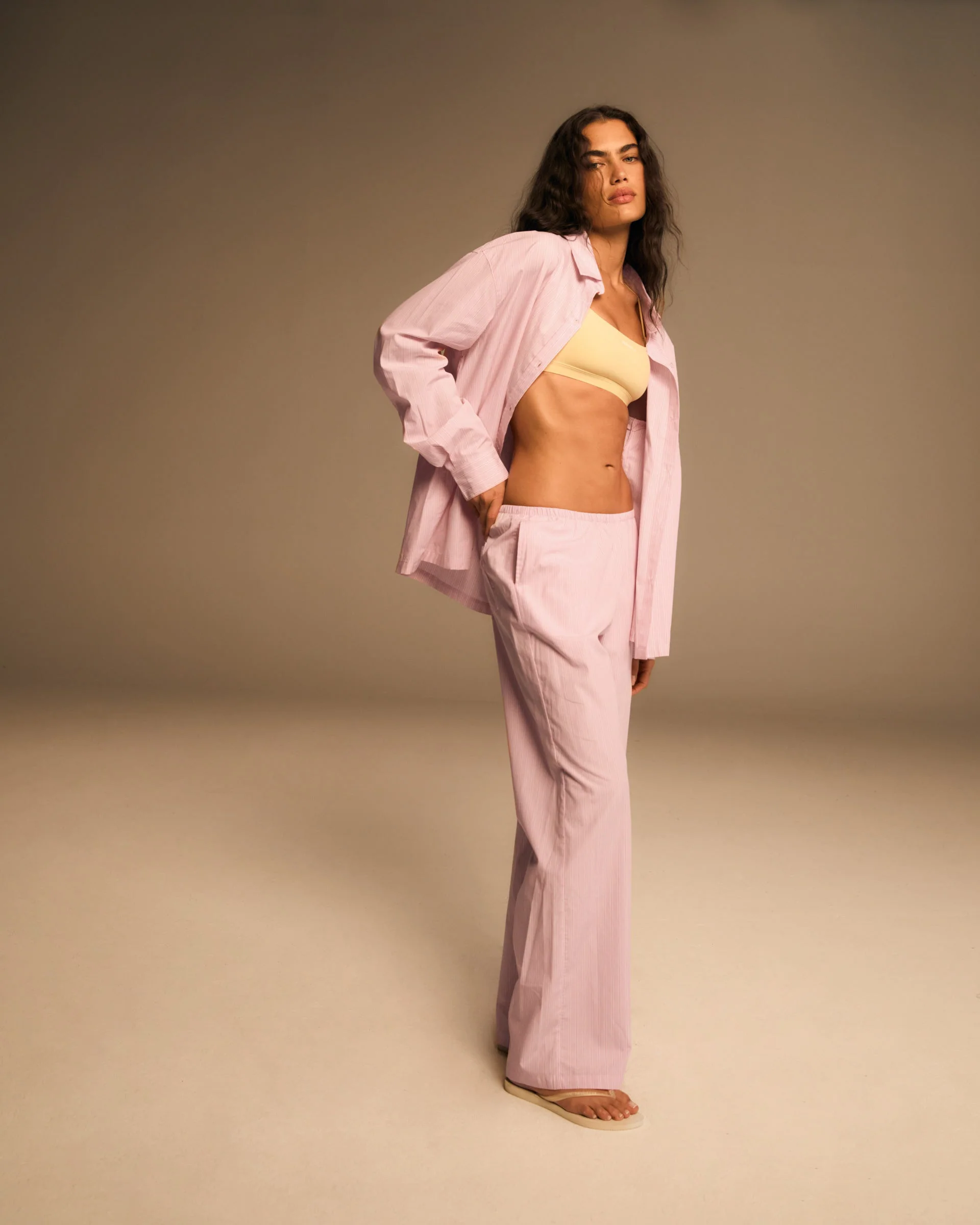 Cotton Stripe Oversized Shirt - Pink/White - Image 3