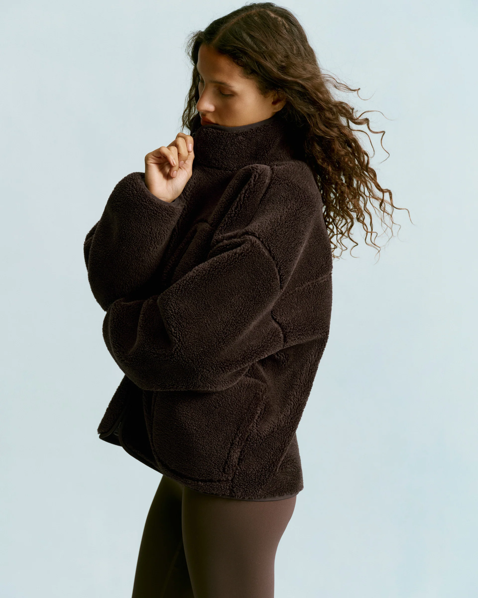 Oversized Pocket Zip Through Fleece - Coffee Bean - Image 4