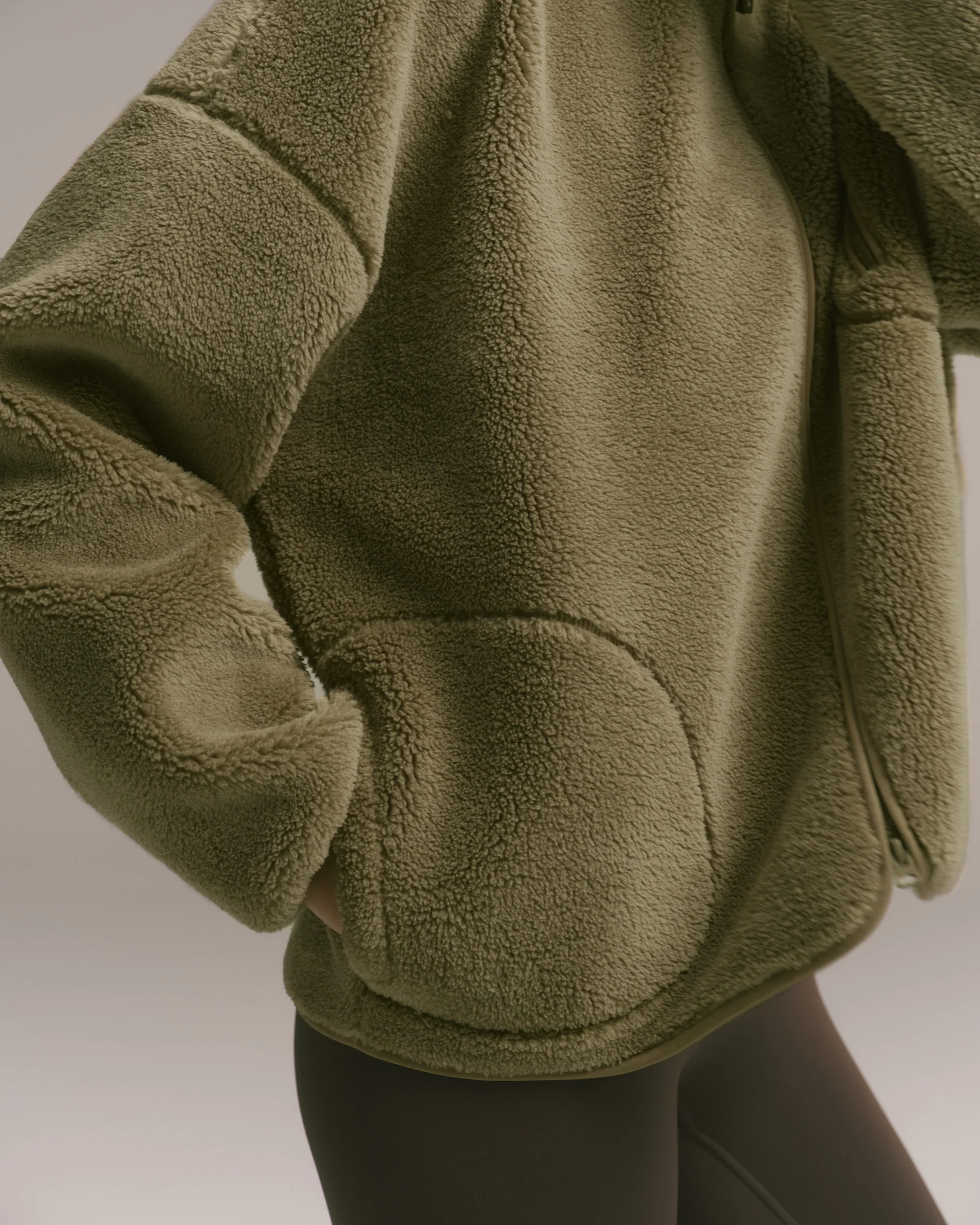 Oversized Pocket Zip Through Fleece - Dark Pistachio Green - Image 4
