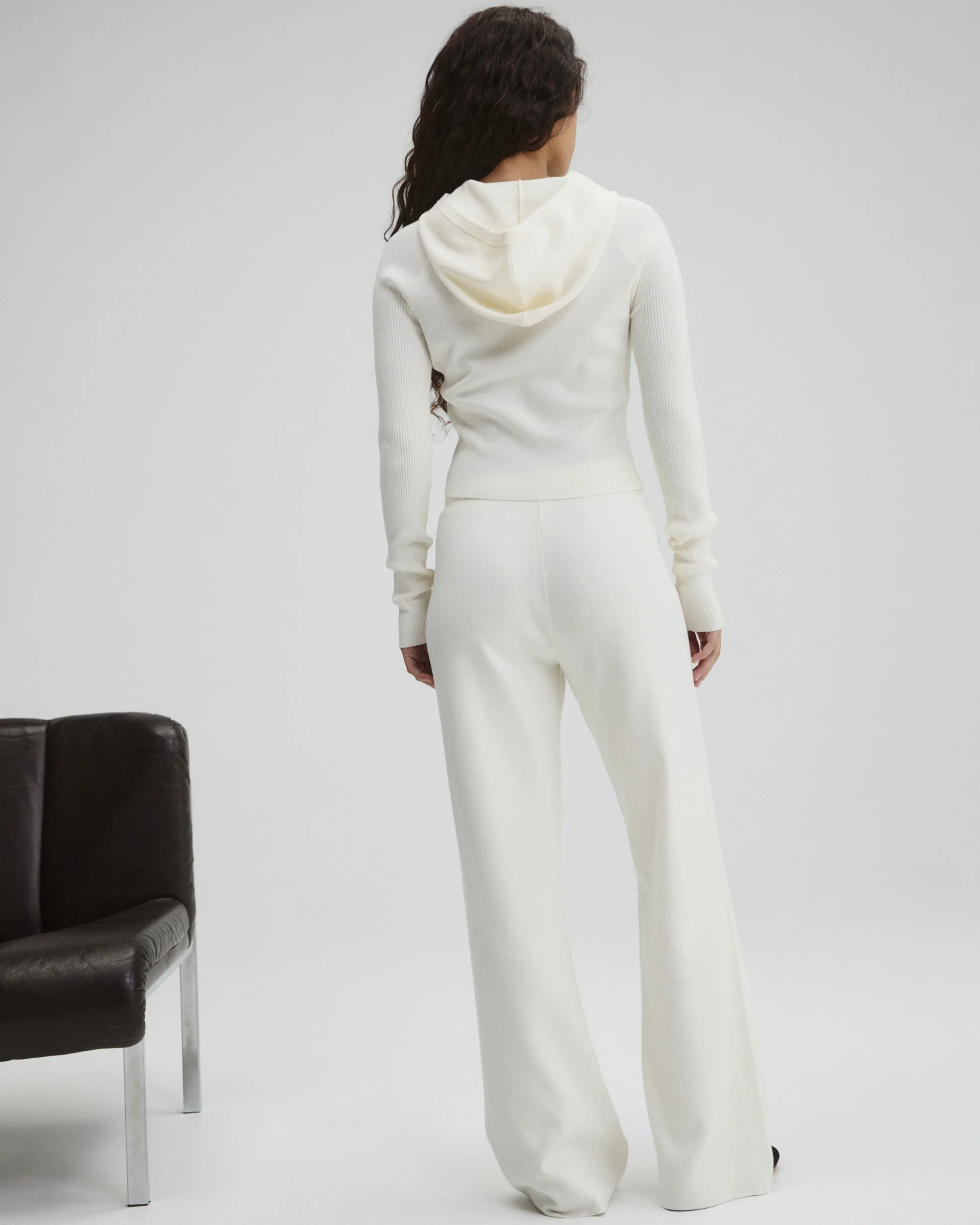 Panel Rib Knit Straight Leg Sweatpants - Marshmallow White - Image 2