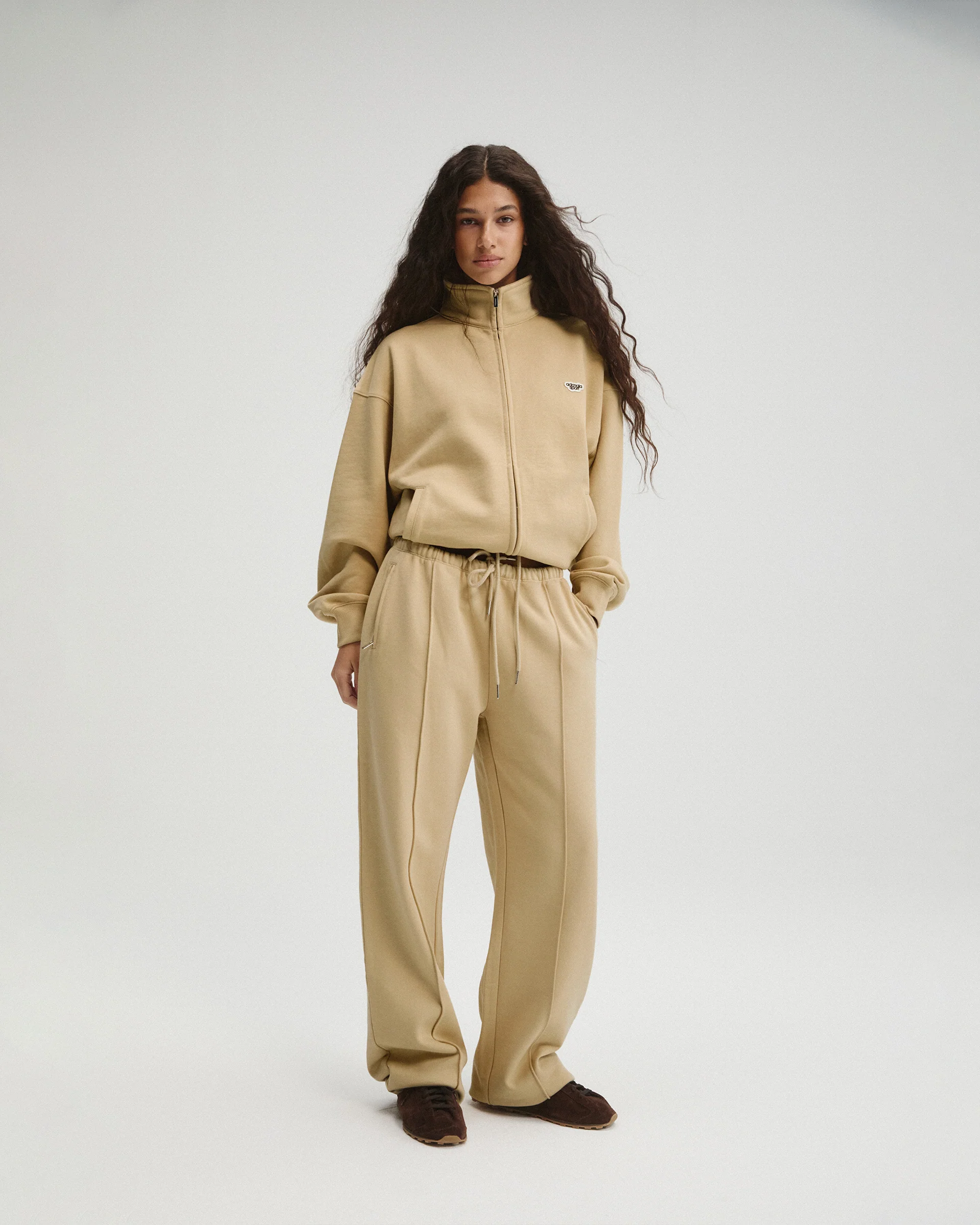 Pintuck Straight Leg Sweatpants - Caramel Beige - Image 5