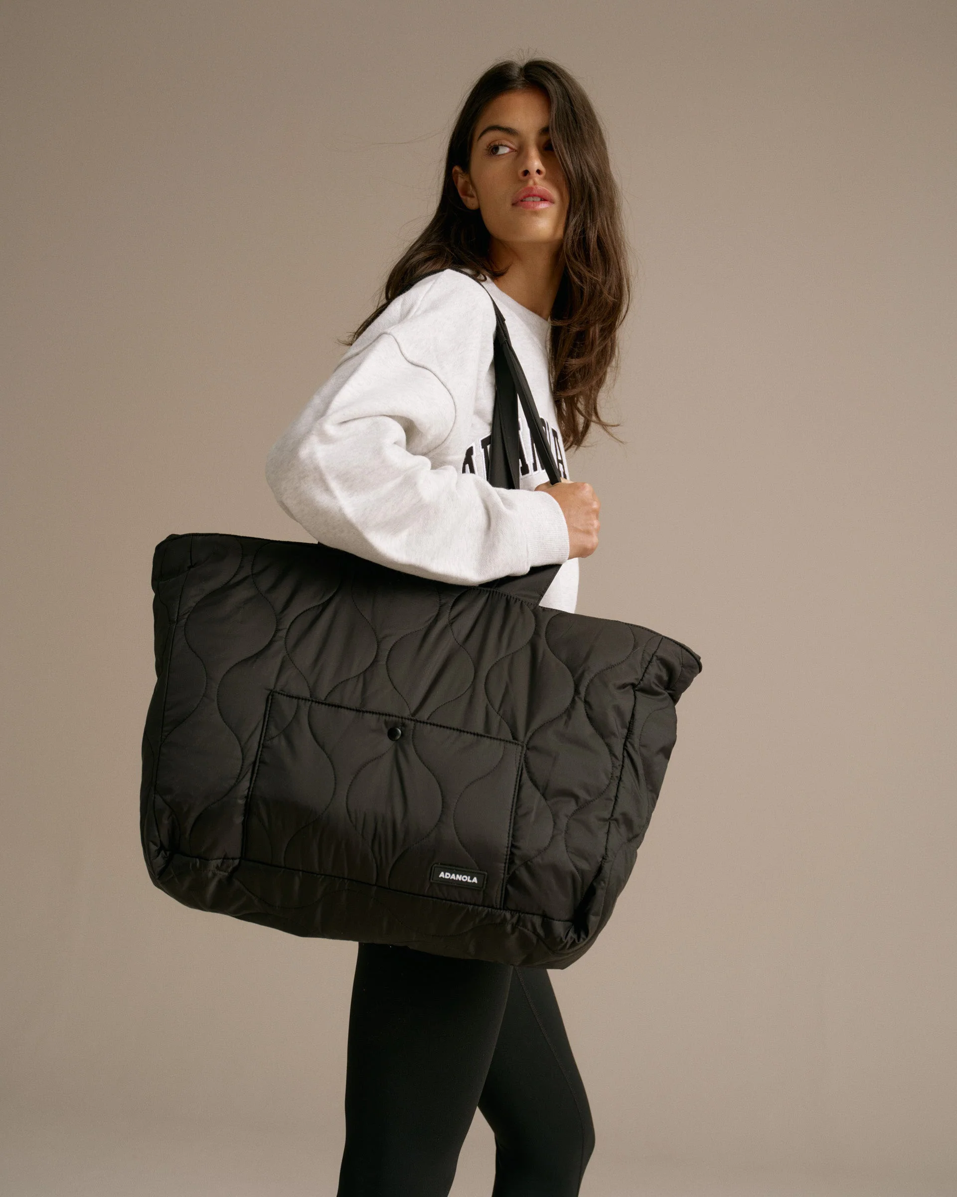 Quilted Nylon Tote Bag - Black - Image 2