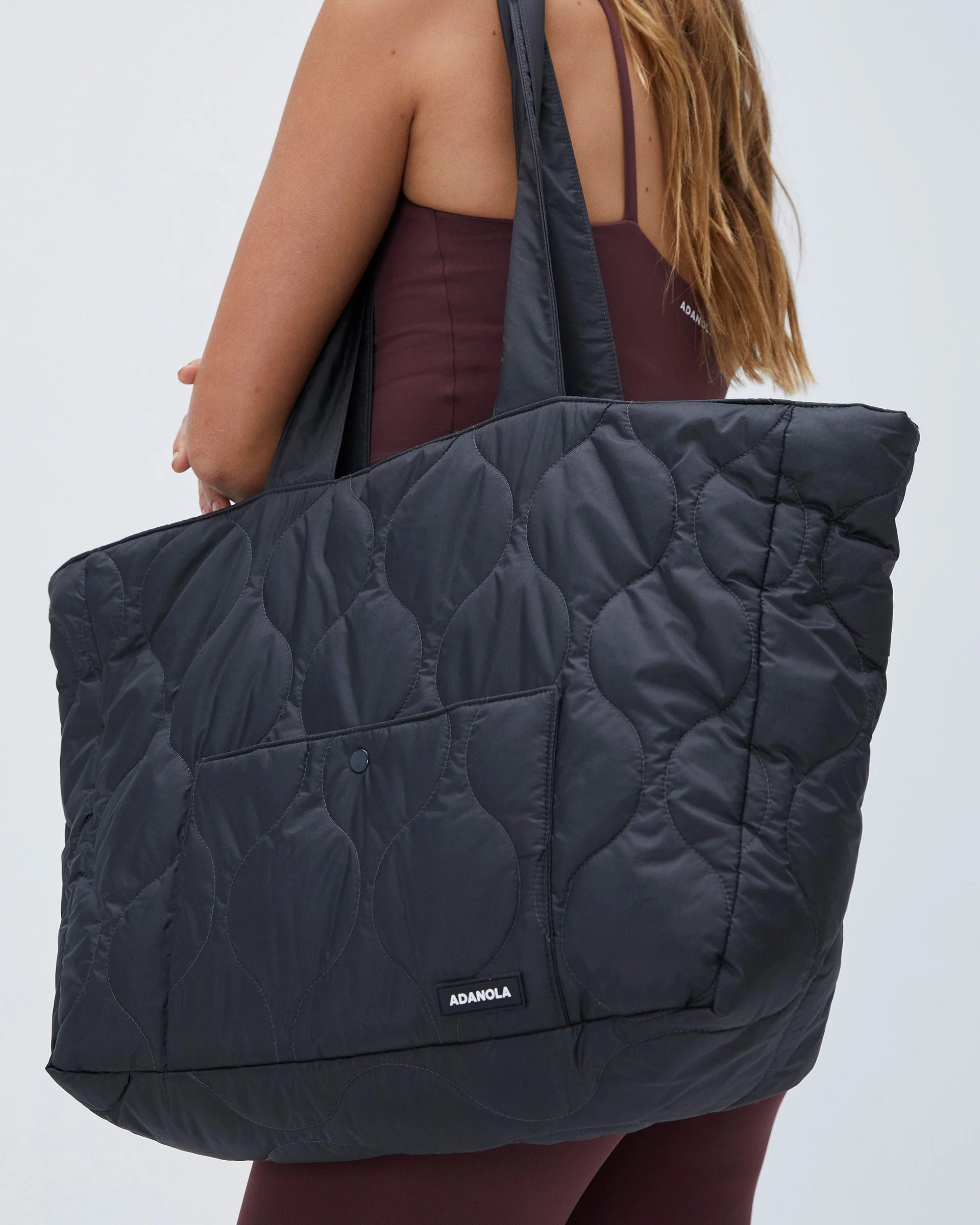 Quilted Nylon Tote Bag - Slate Grey - Image 3