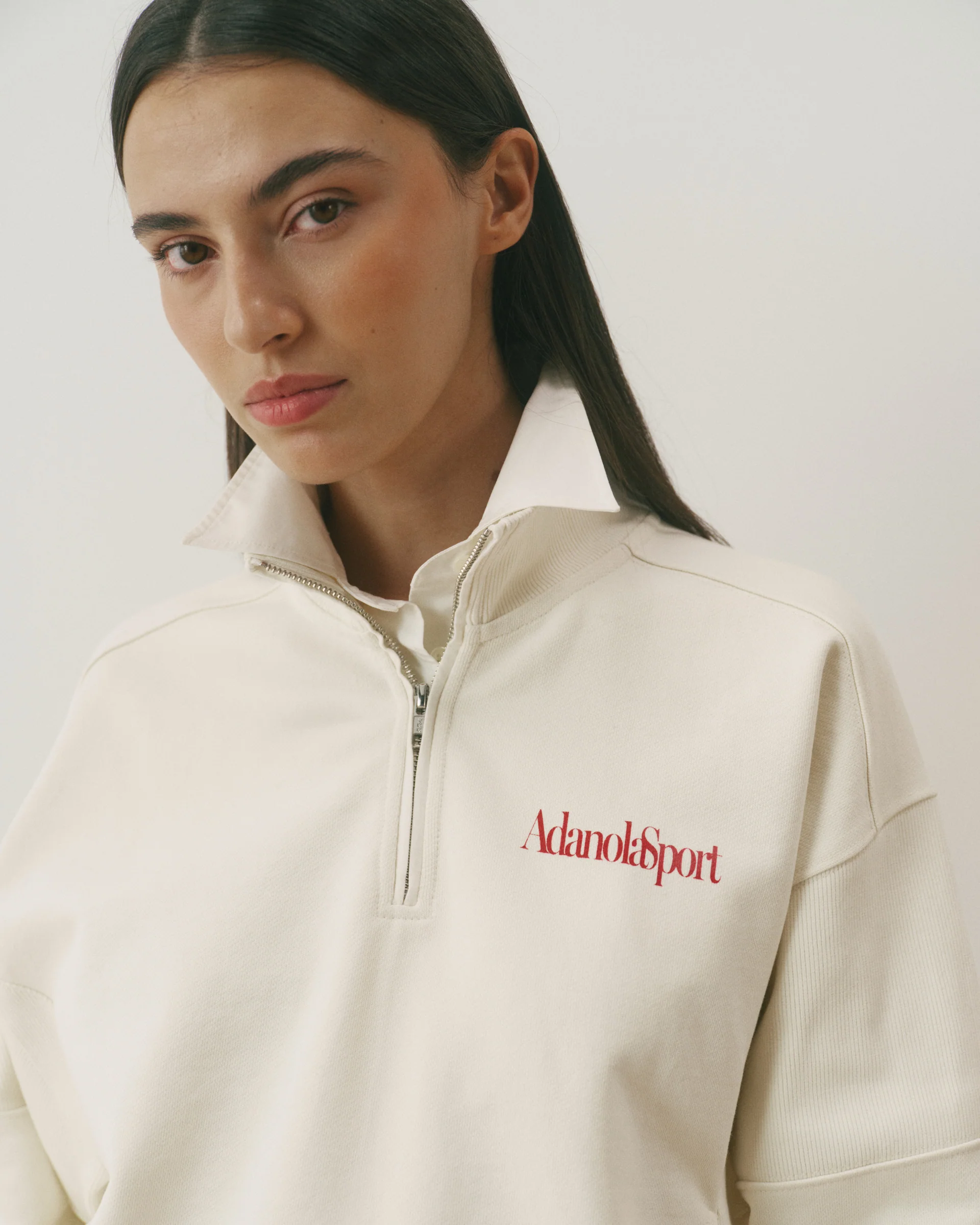 Retro AS Oversized Funnel Neck Zip Sweatshirt - Marshmallow White/Classic Red - Image 3