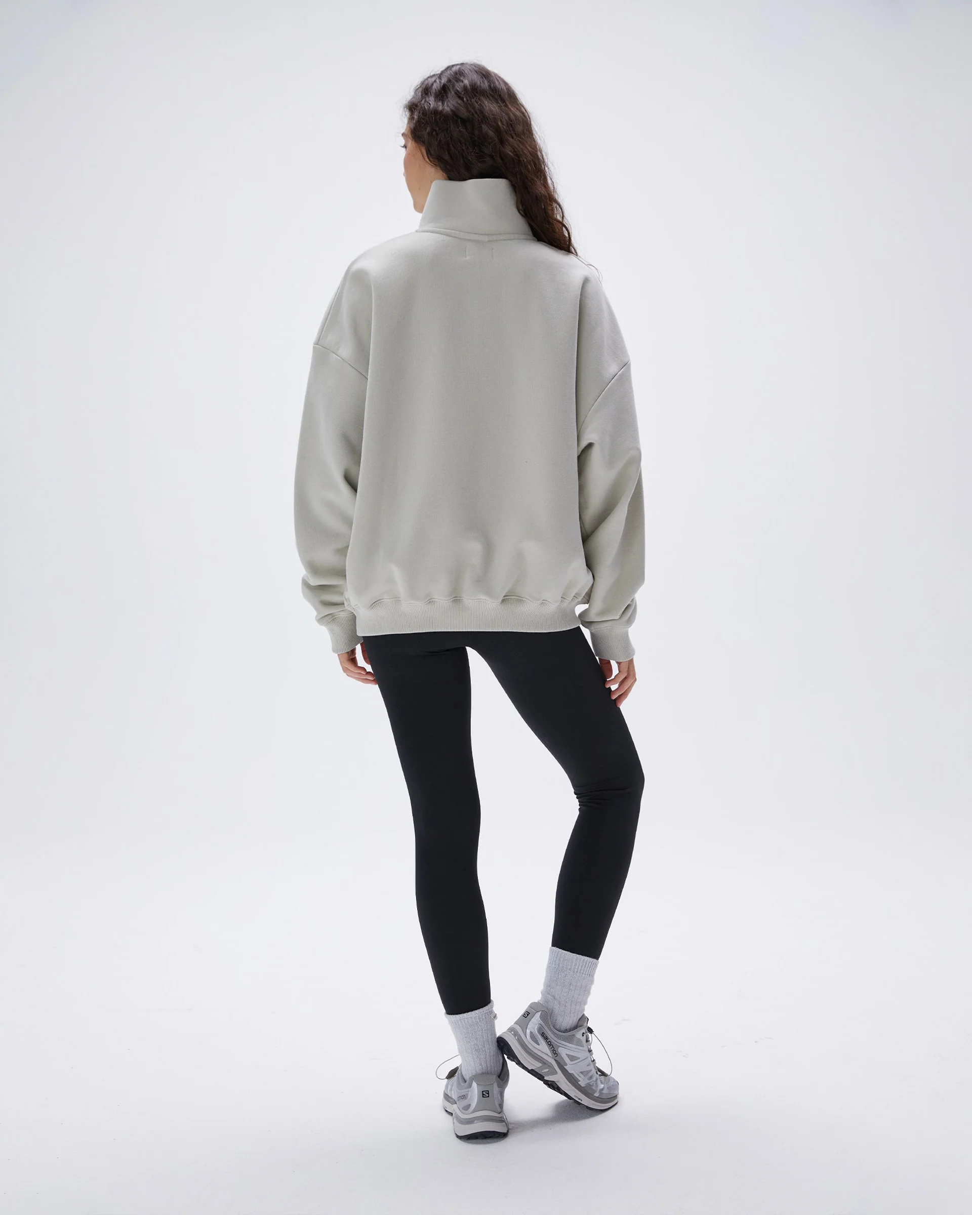 Retro Sports Oversized Funnel Neck Zip Sweatshirt - Stone - Image 4