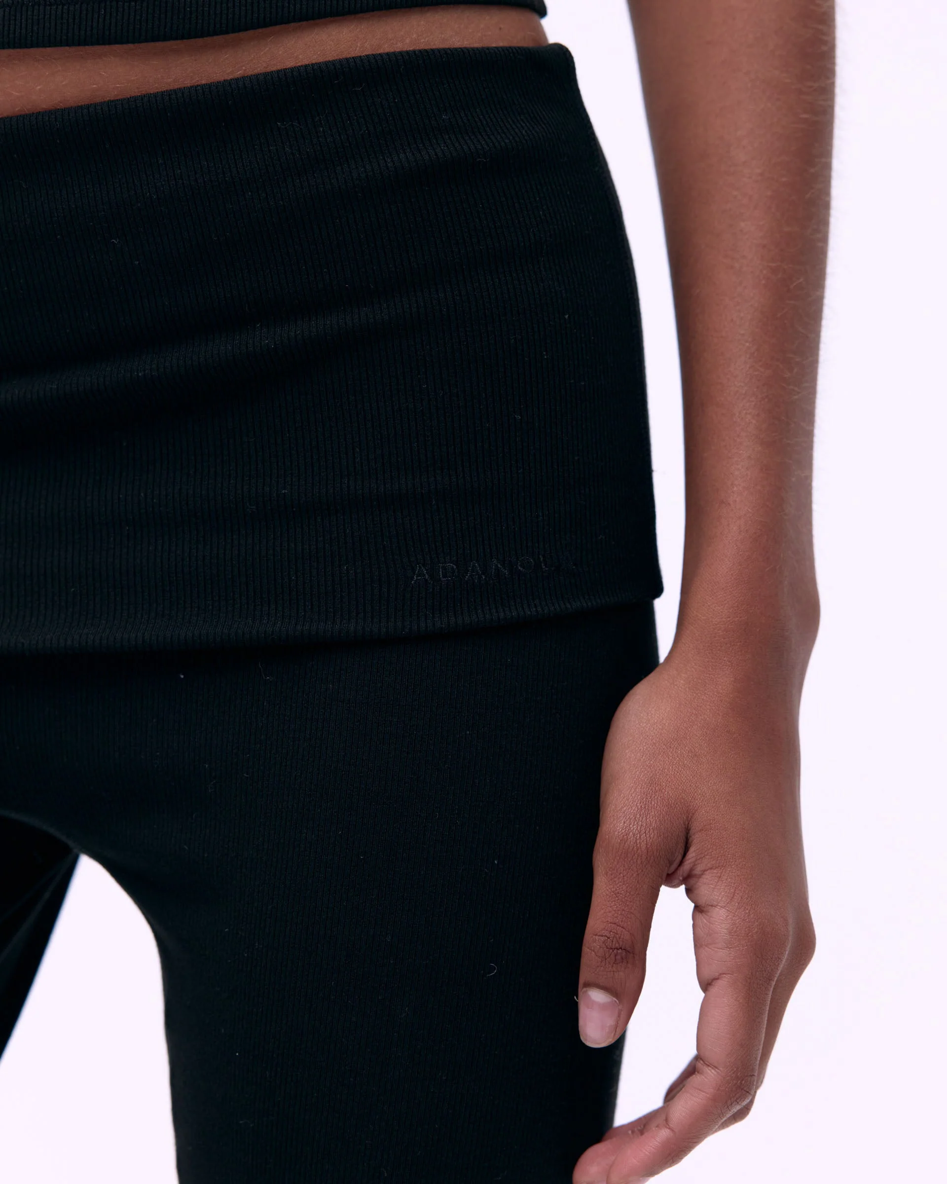 Rib Fold Over Pants - Black - Image 3