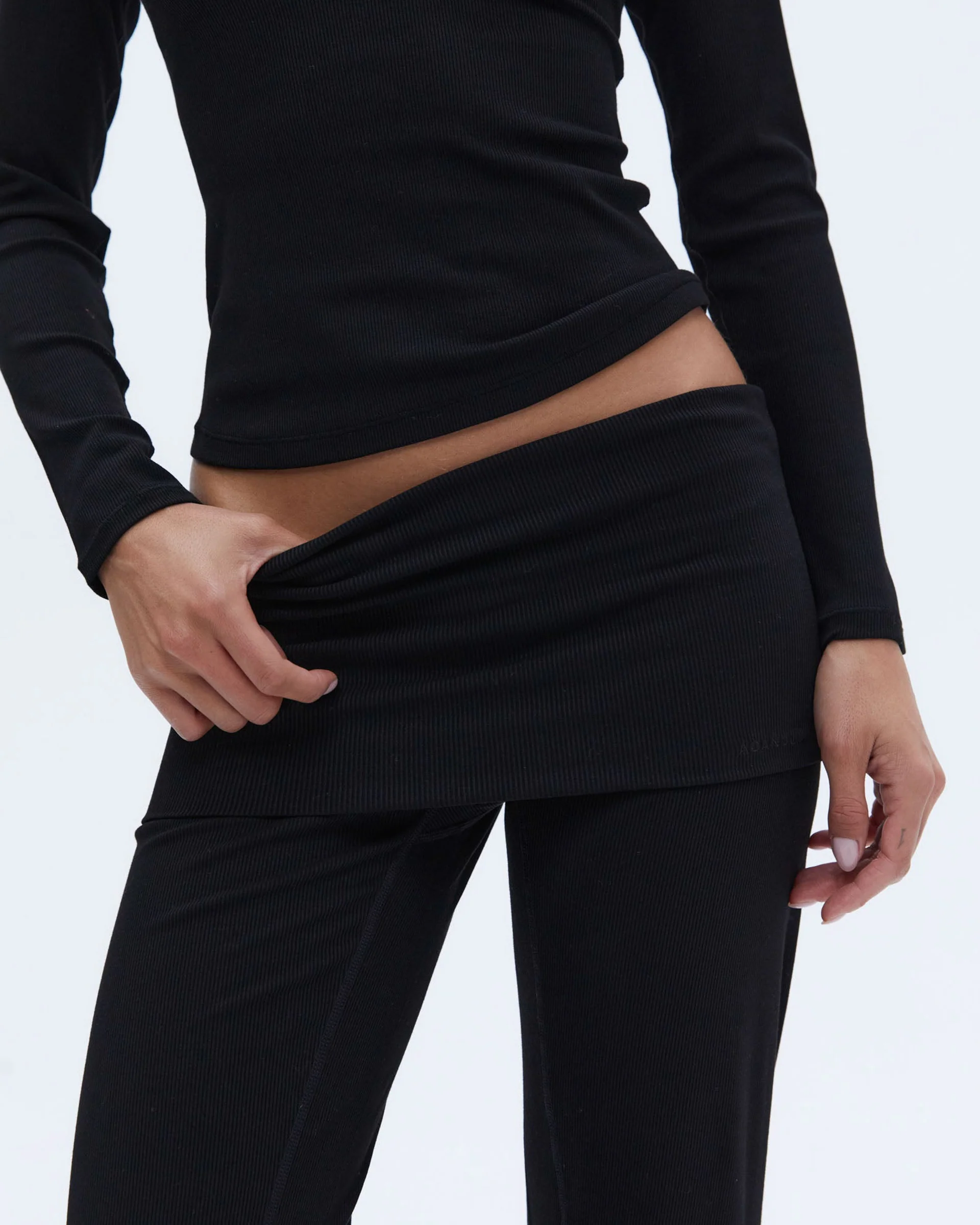 Rib Fold Over Pants - Black - Image 6