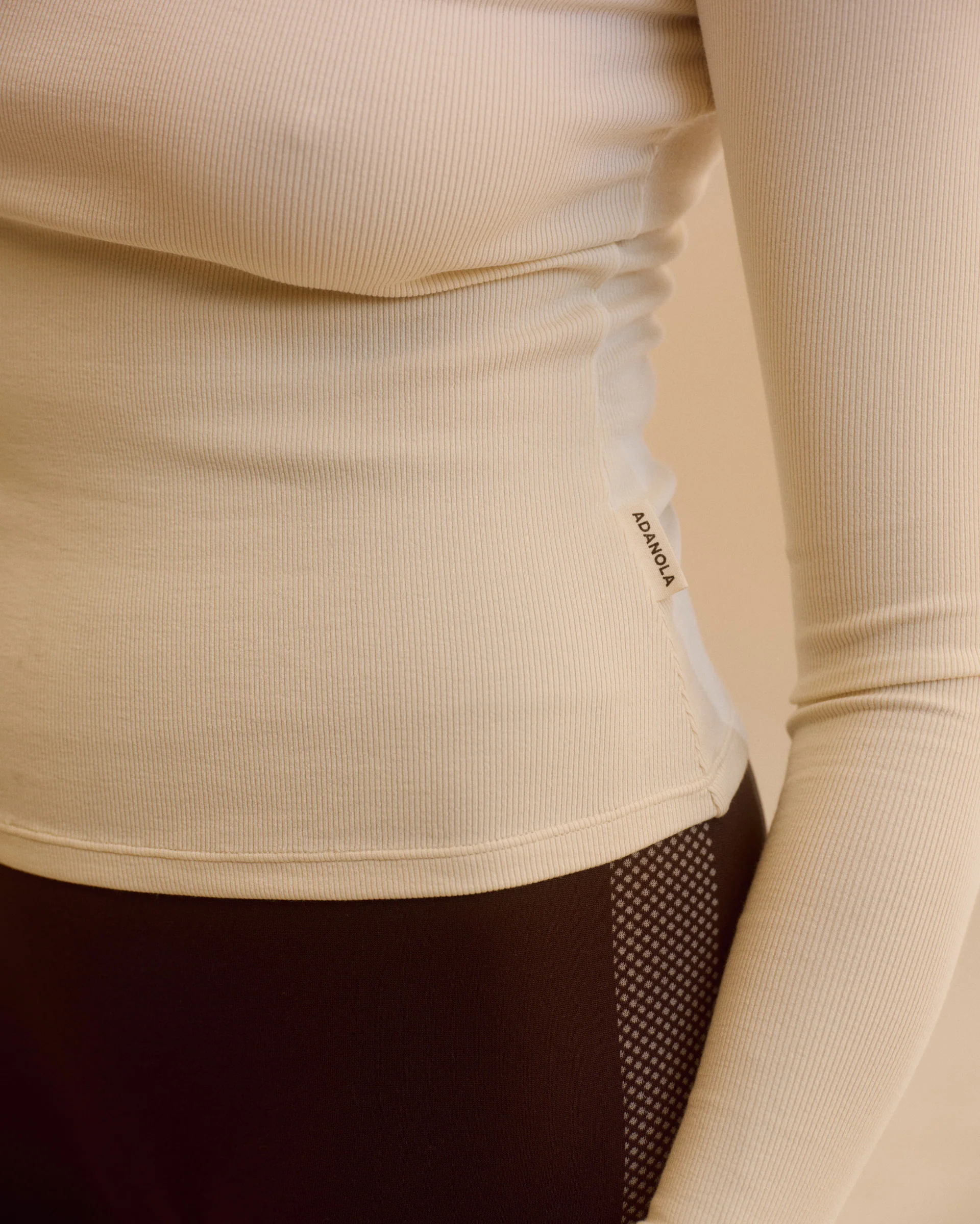 Rib Long Sleeve High Neck Top - Marshmallow White - Image 3