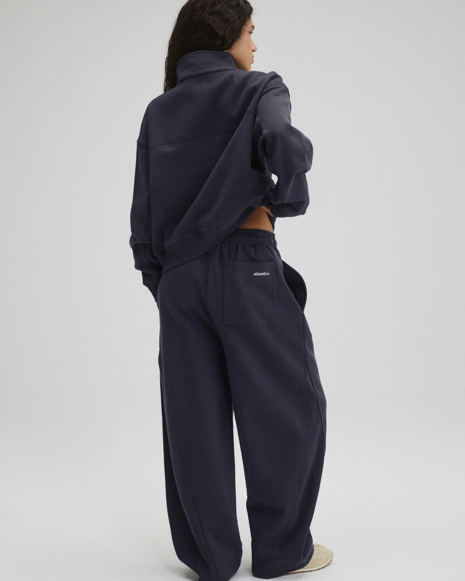 Ribbed Panel Barrel Leg Sweatpants - Midnight Blue - Image 2