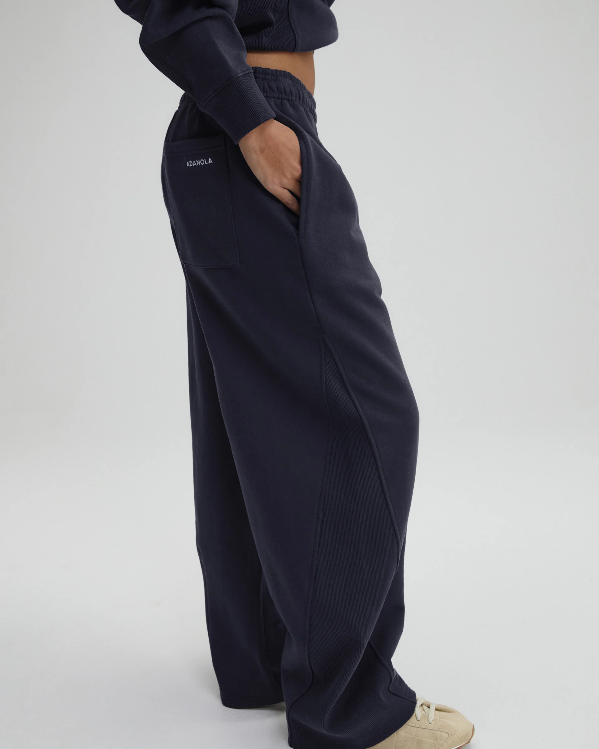 Ribbed Panel Barrel Leg Sweatpants - Midnight Blue - Image 3