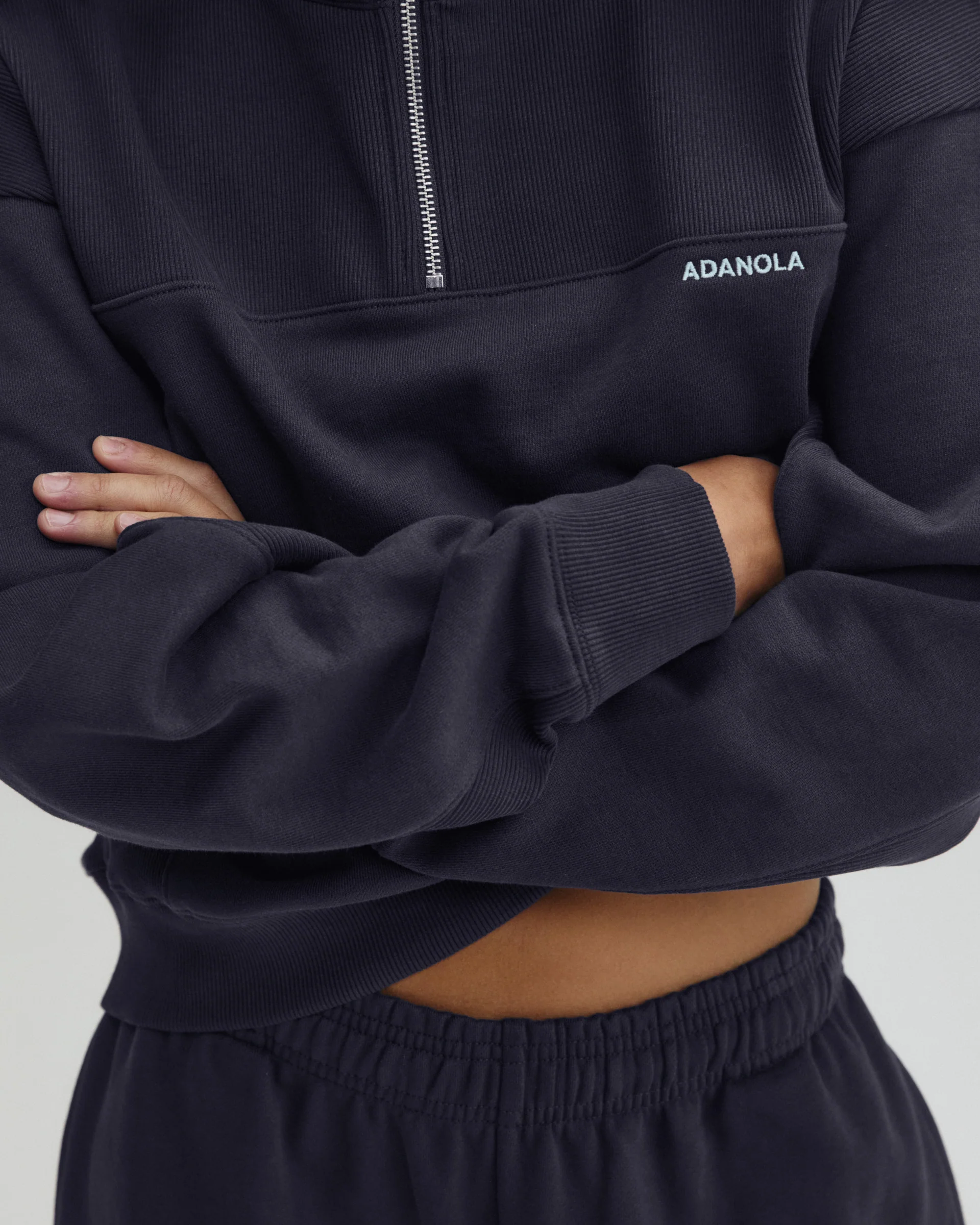 Ribbed Panel Funnel Neck Sweatshirt - Midnight Blue - Image 3