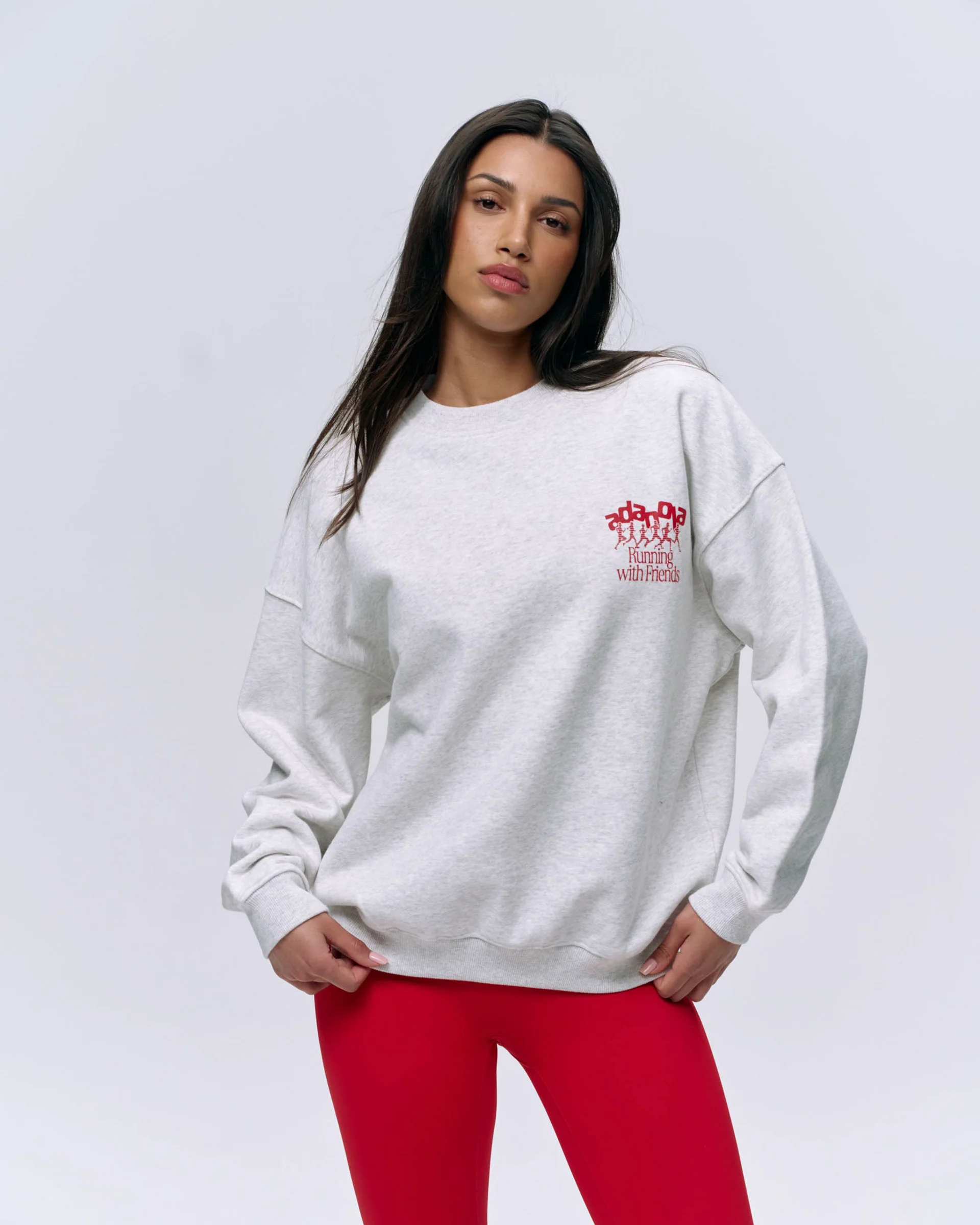Runners Oversized Sweatshirt - Light Grey Melange/Classic Red - Image 2