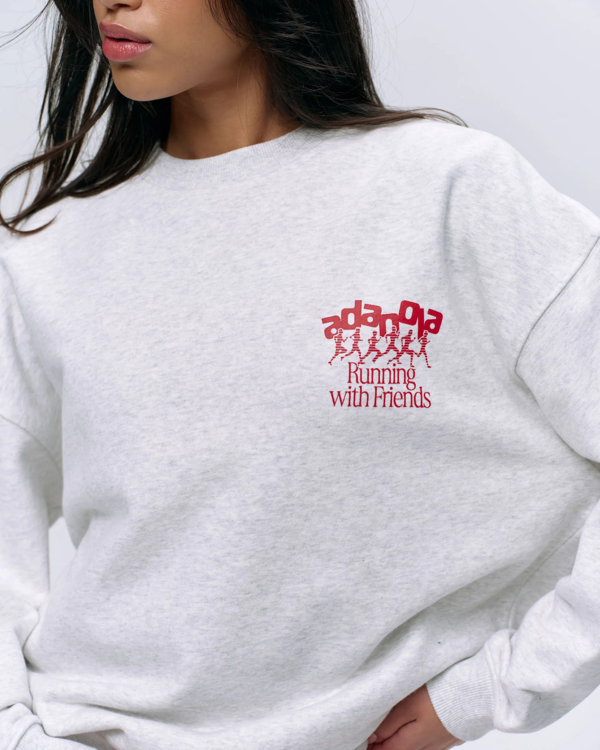 Runners Oversized Sweatshirt - Light Grey Melange/Classic Red - Image 3