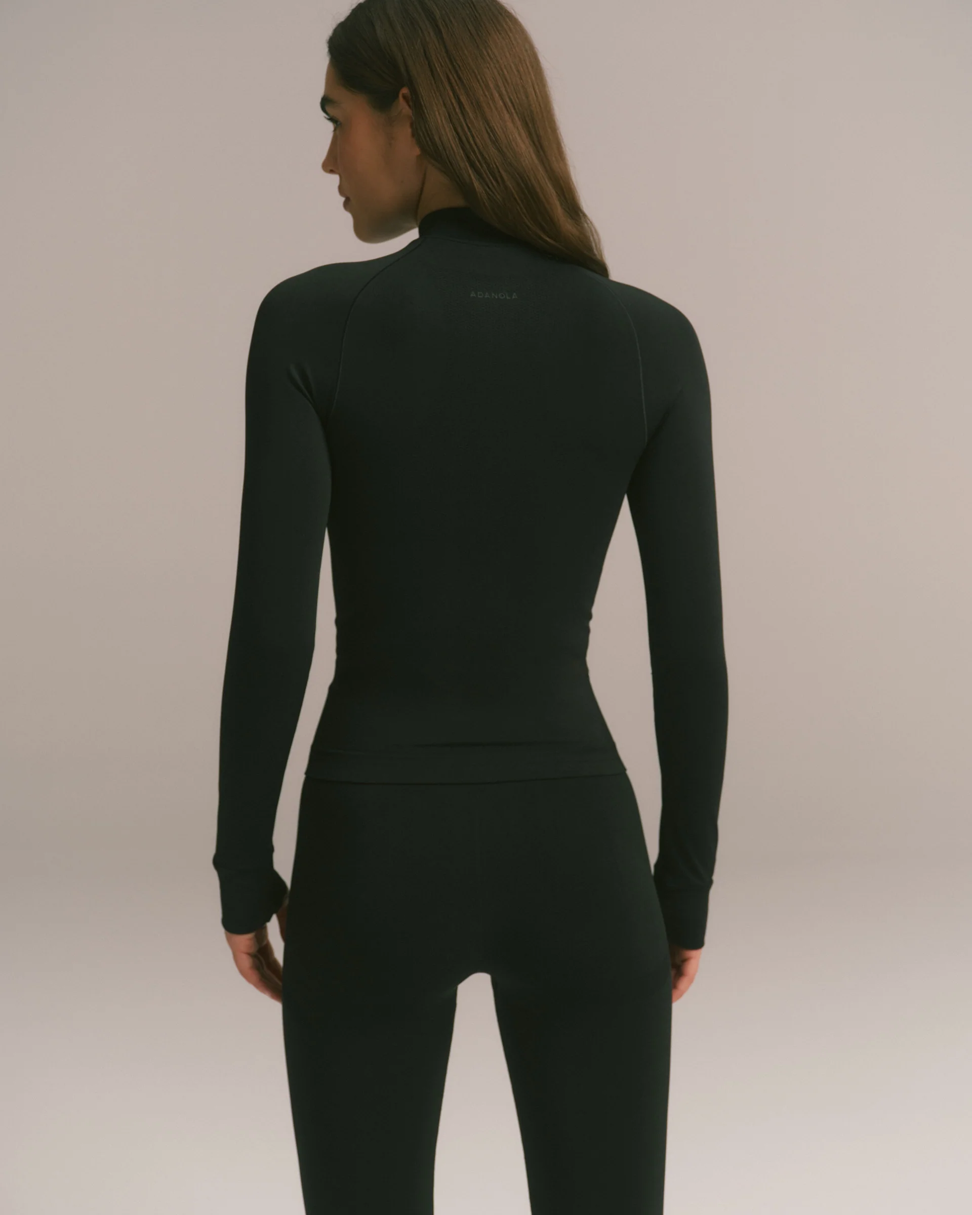 Seamless Longline Zip Up Top - Black - Image 3