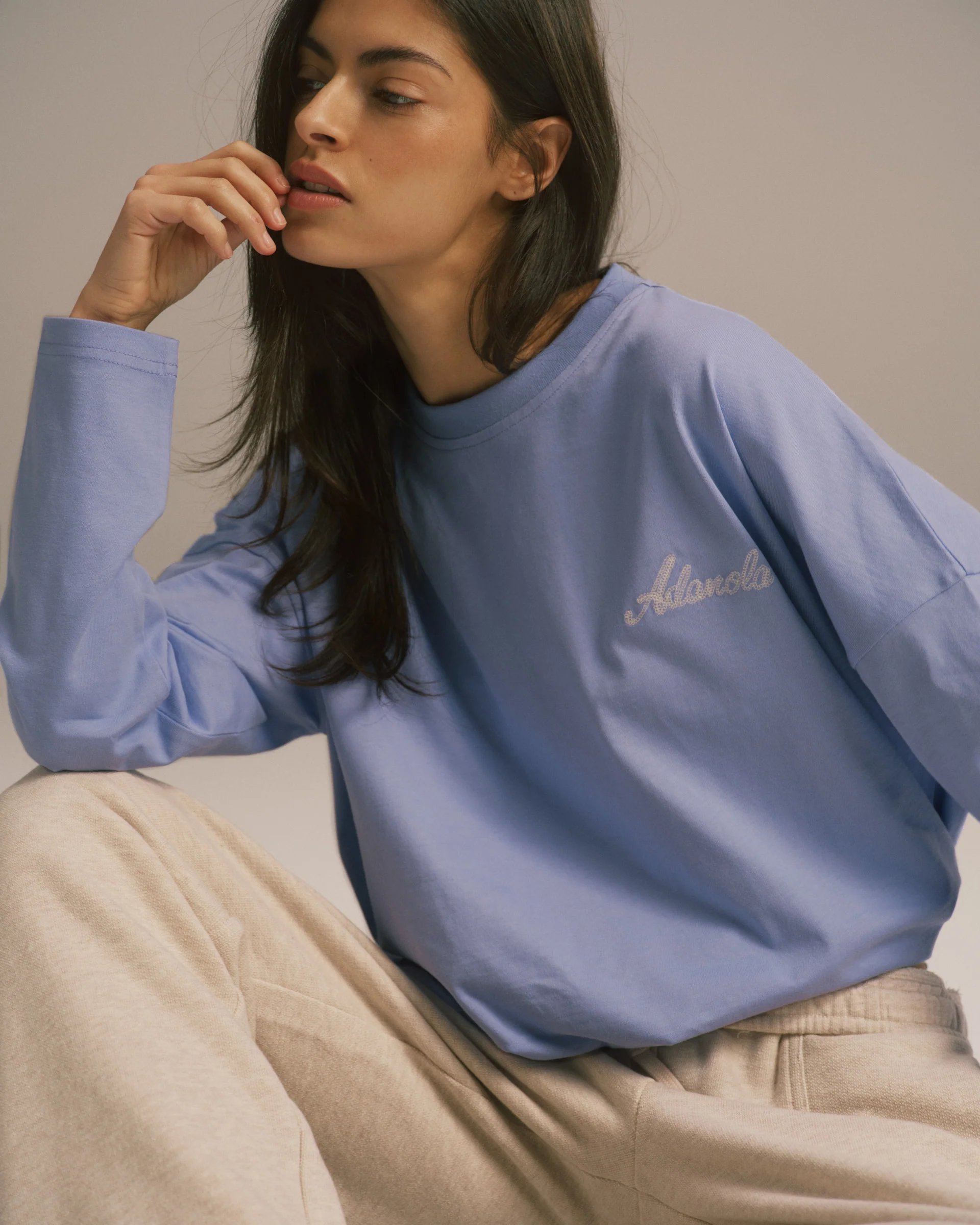 Signature Long Sleeve Drop Shoulder T-shirt - Washed Lavender - Image 3