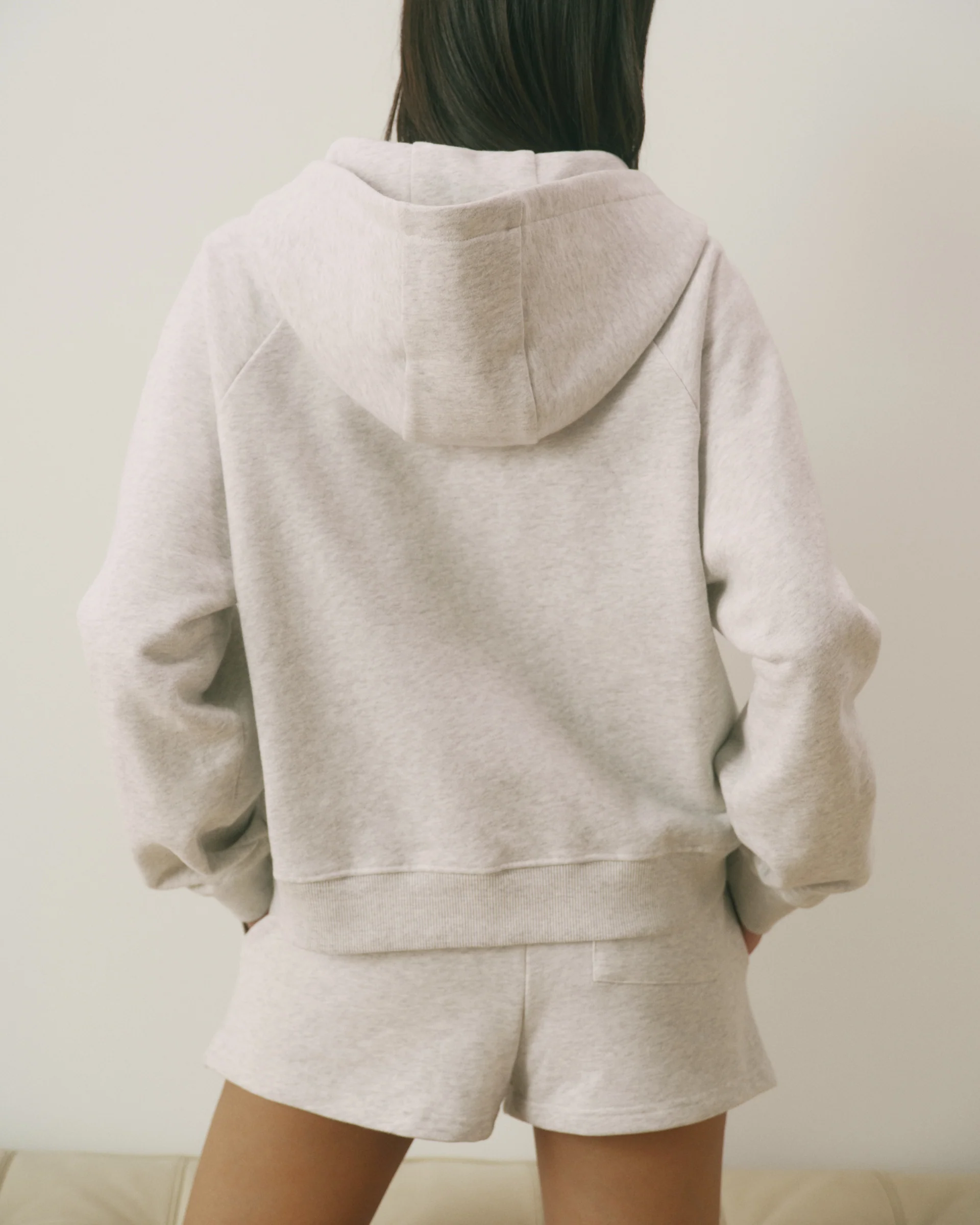 Signature Loose Fit Zip Through Hoodie - Light Grey Melange/Marshmallow White - Image 2