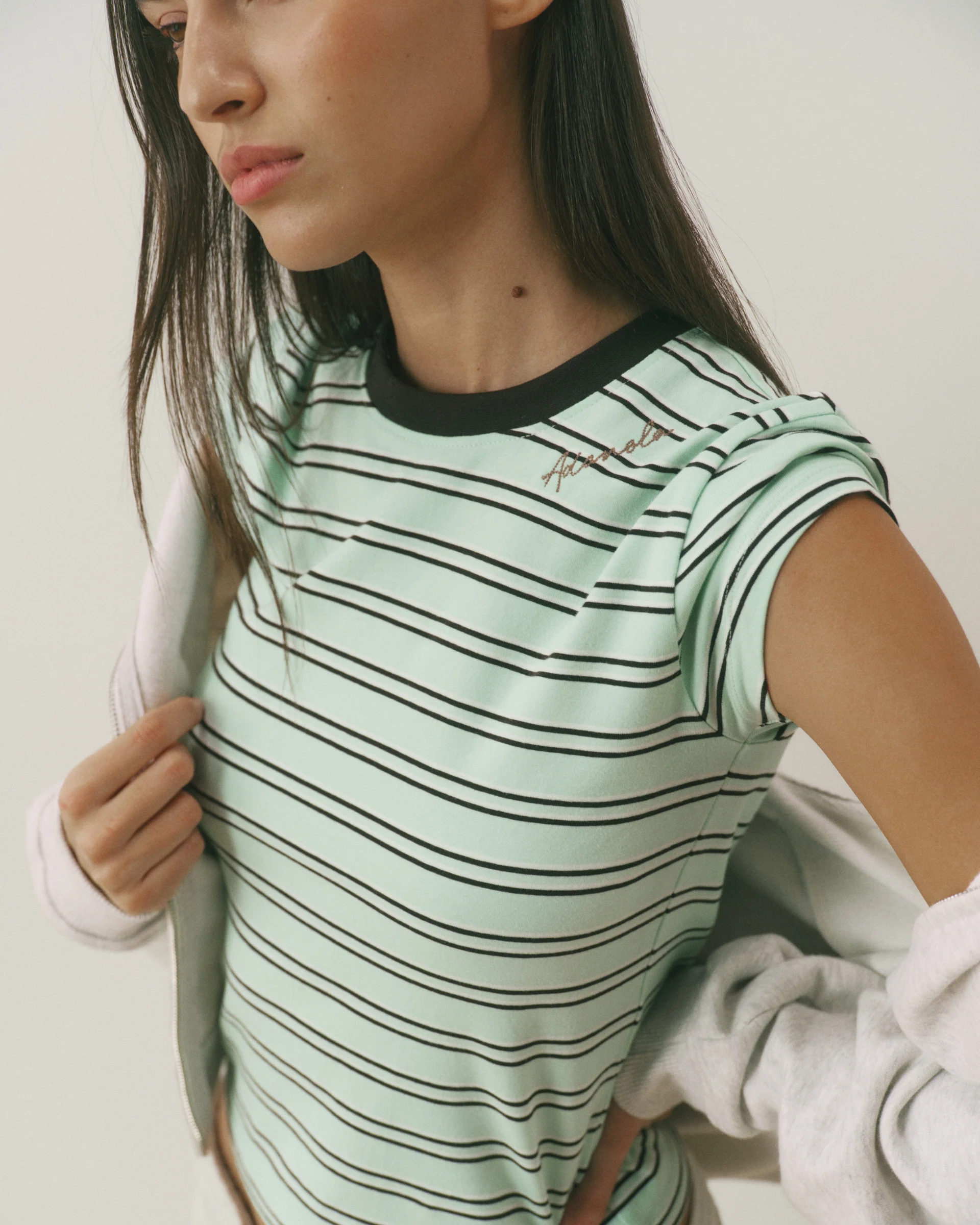 Signature Stitch Stripe Baby Tee - Mint Green/Marshmallow White - Image 3