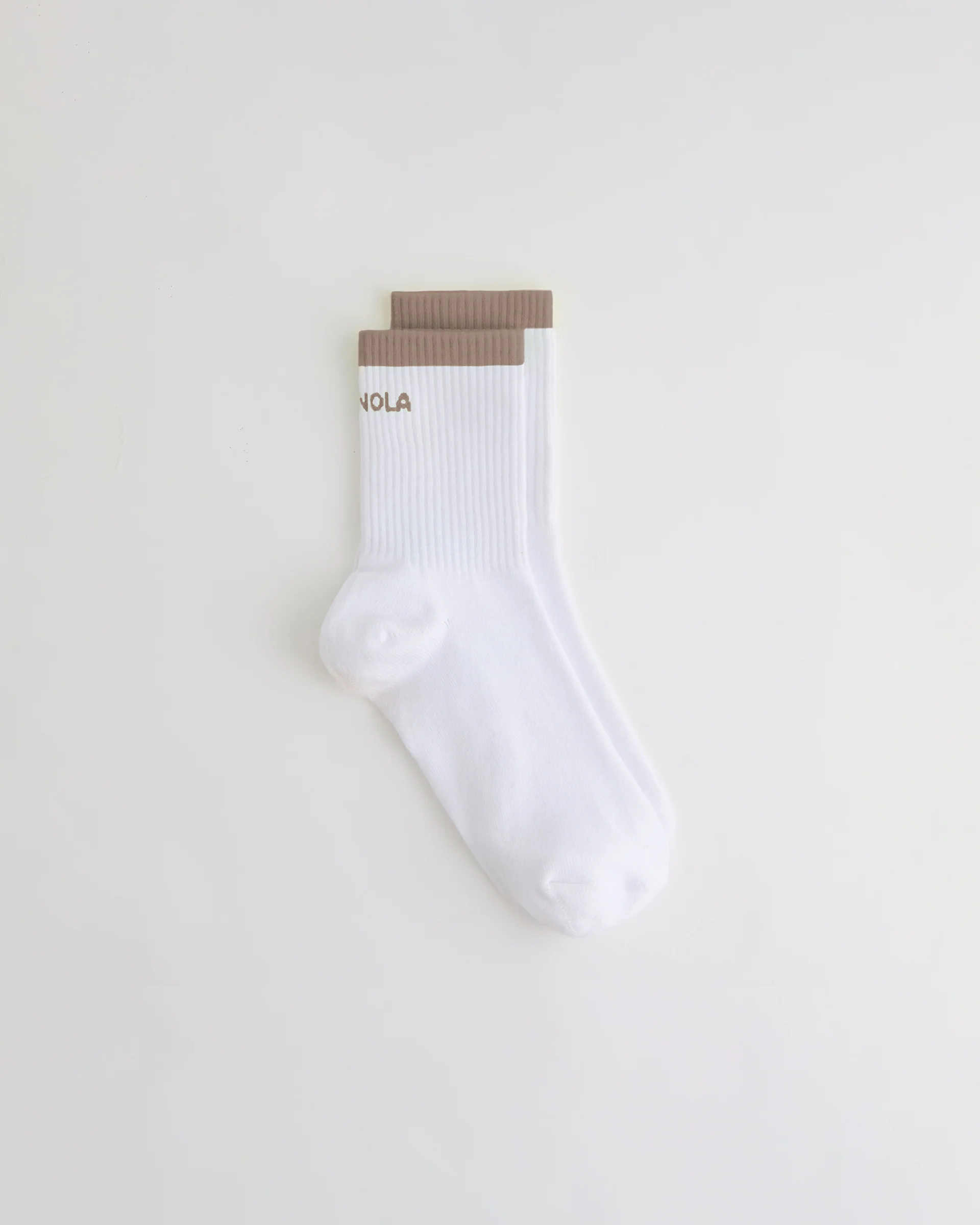Single Stripe Socks - White/Dusty Brown - Image 2