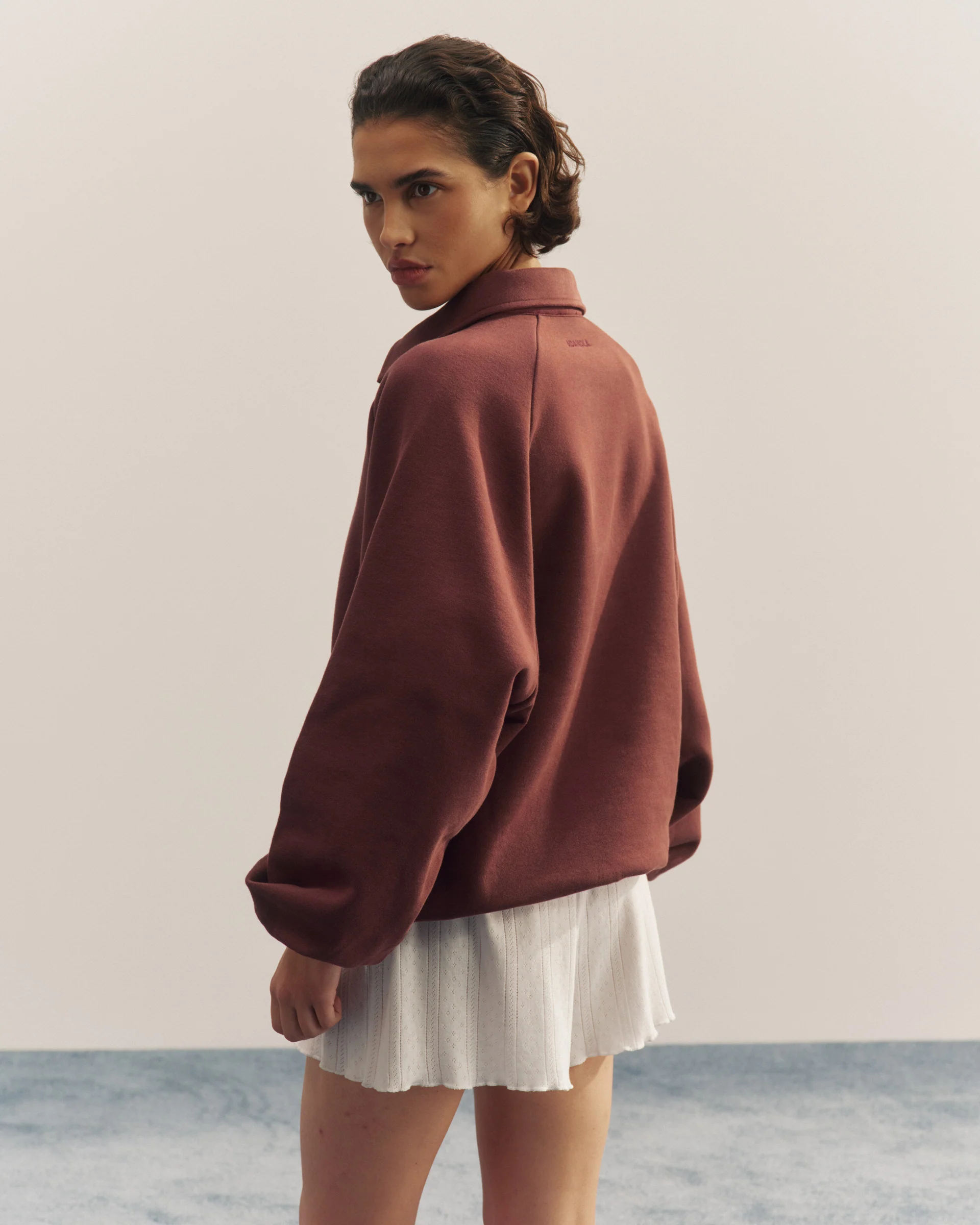 Slouchy Button Up Sweatshirt - Burgundy - Image 2