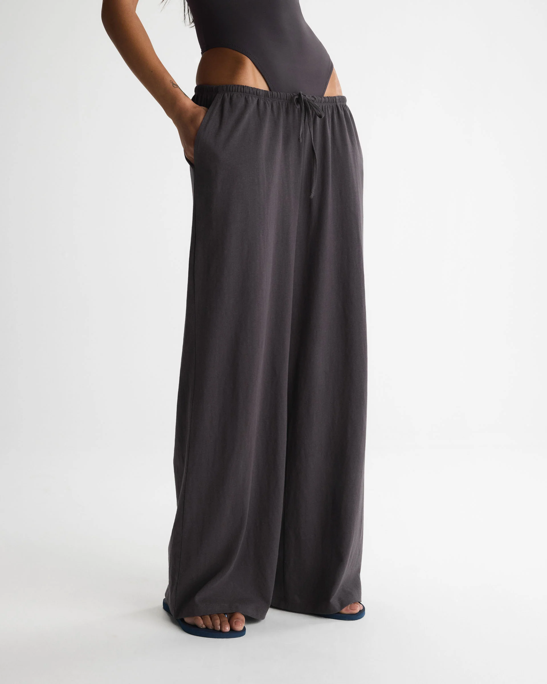 Slub Lounge Trousers - Coffee Bean - Image 3