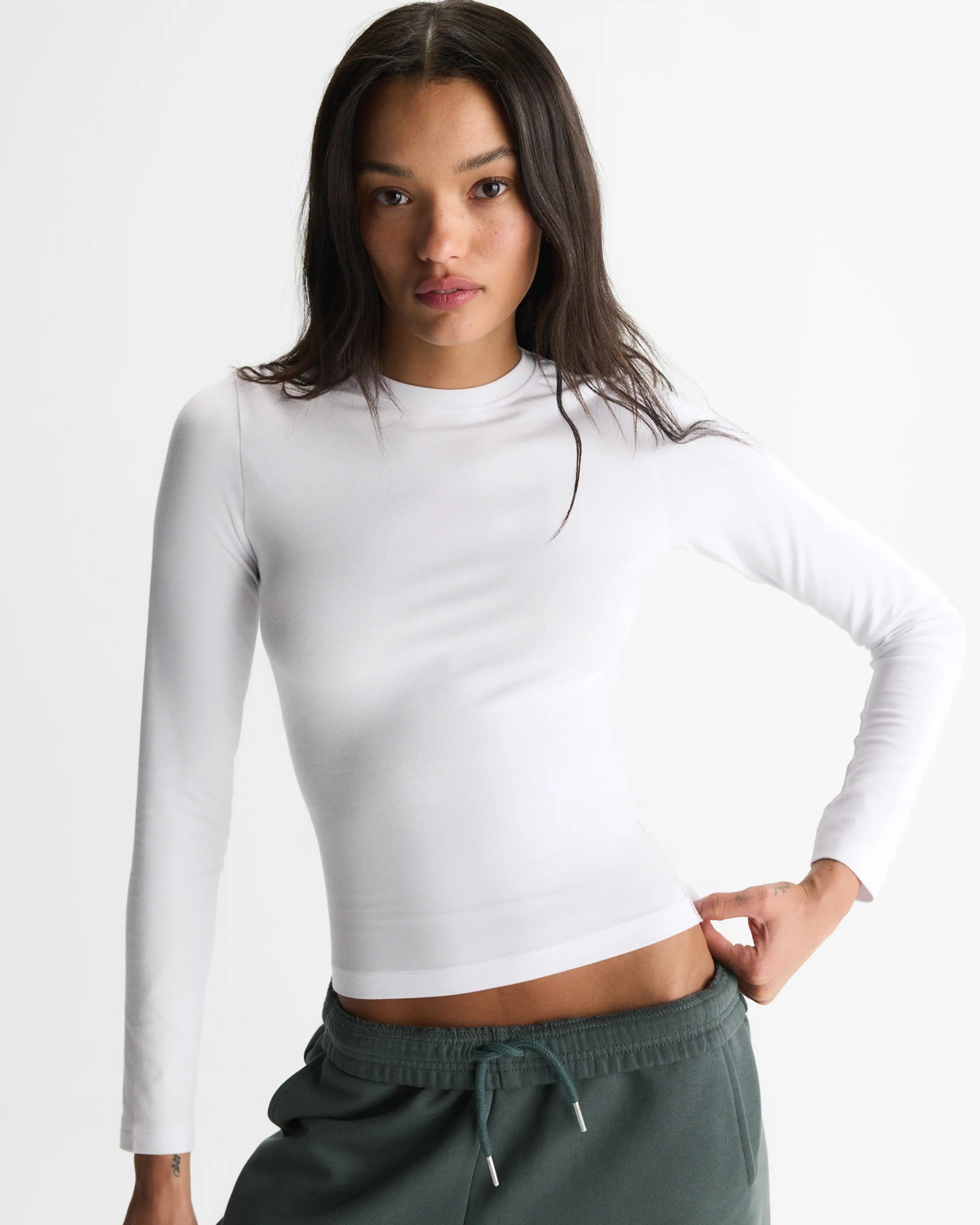Soft Modal Long Sleeve Top - White - Image 4