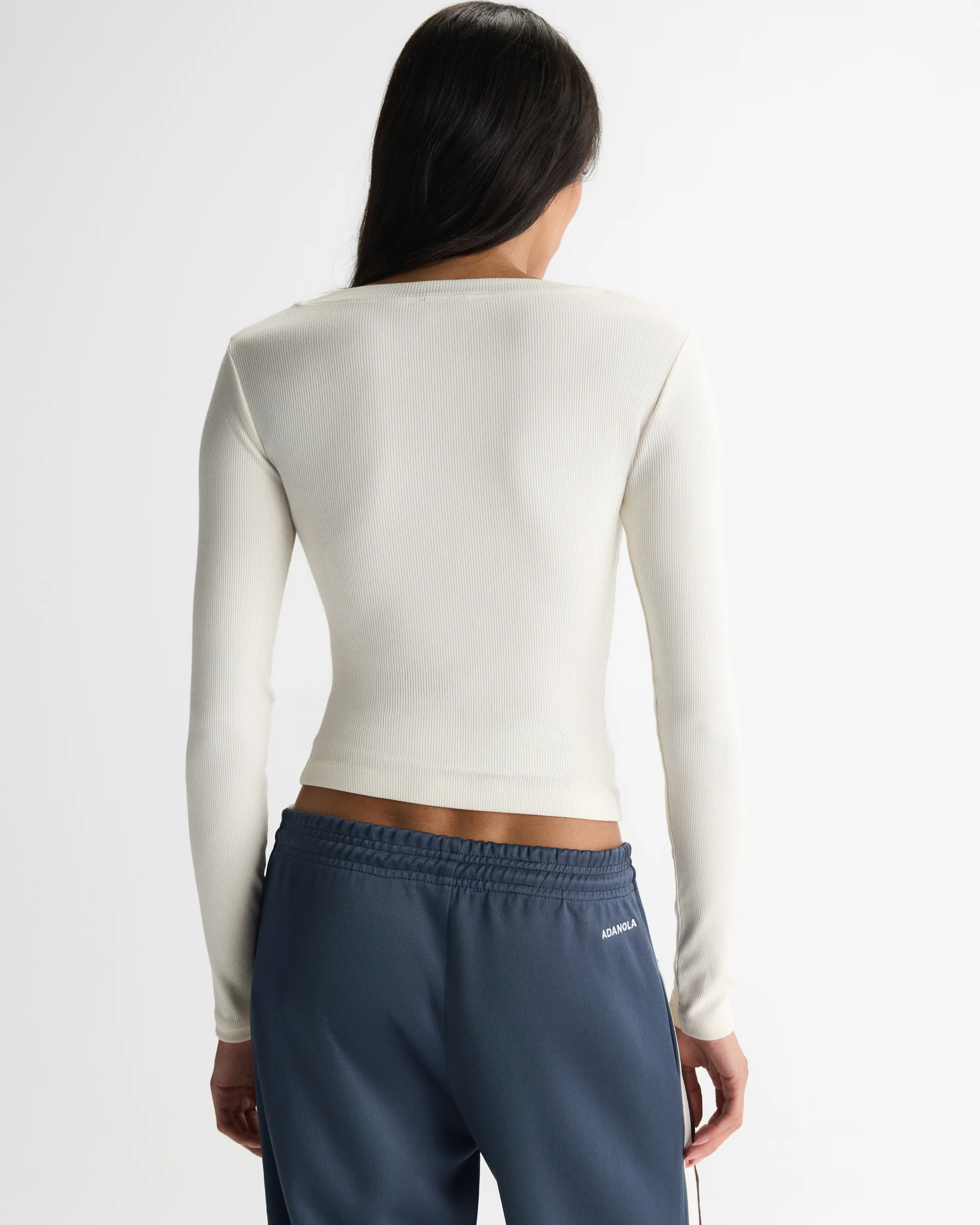 Soft Modal Rib Scoop Neck Long Sleeve Top - Marshmallow White - Image 3