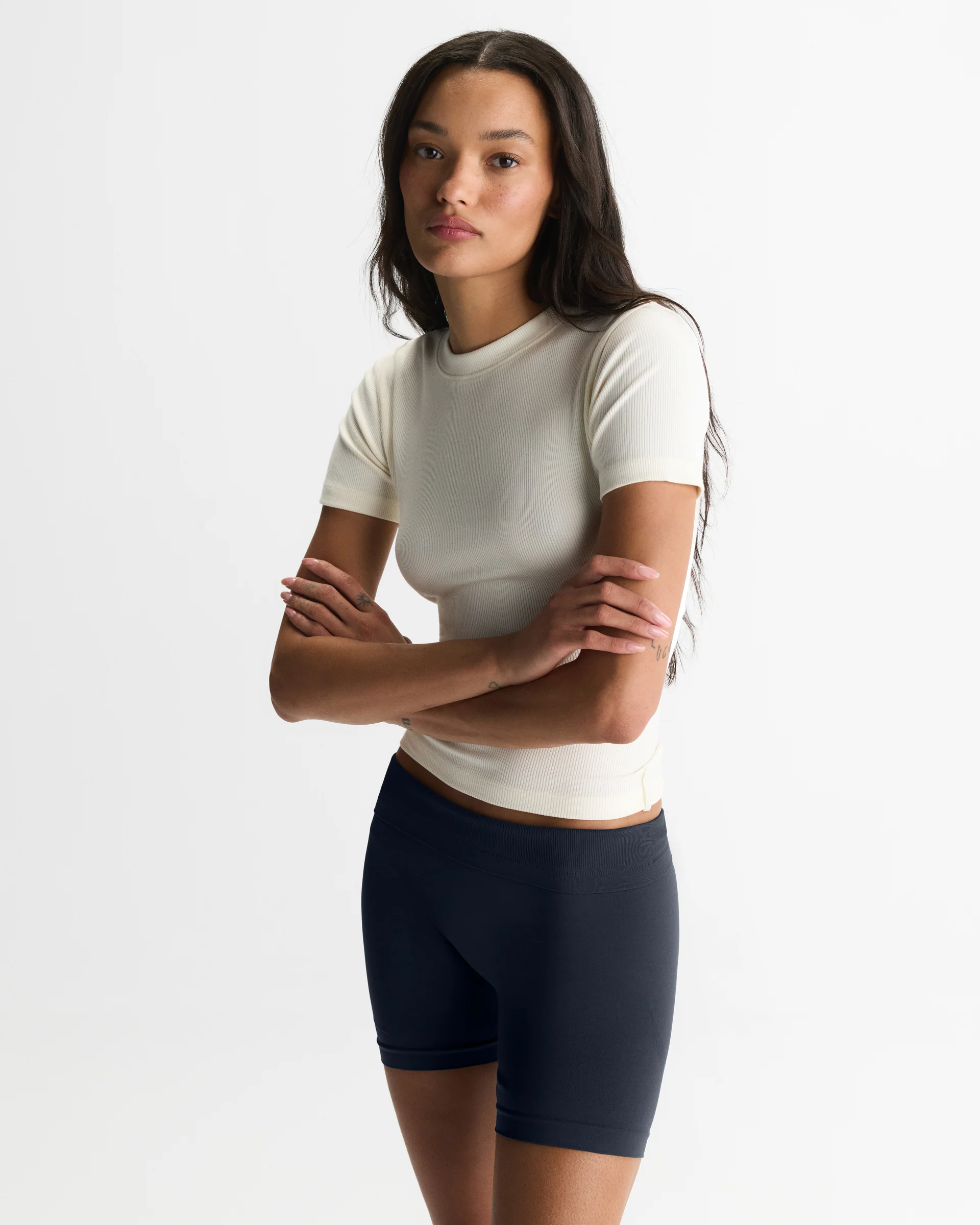 Soft Modal Rib Short Sleeve Top - Marshmallow White - Image 4