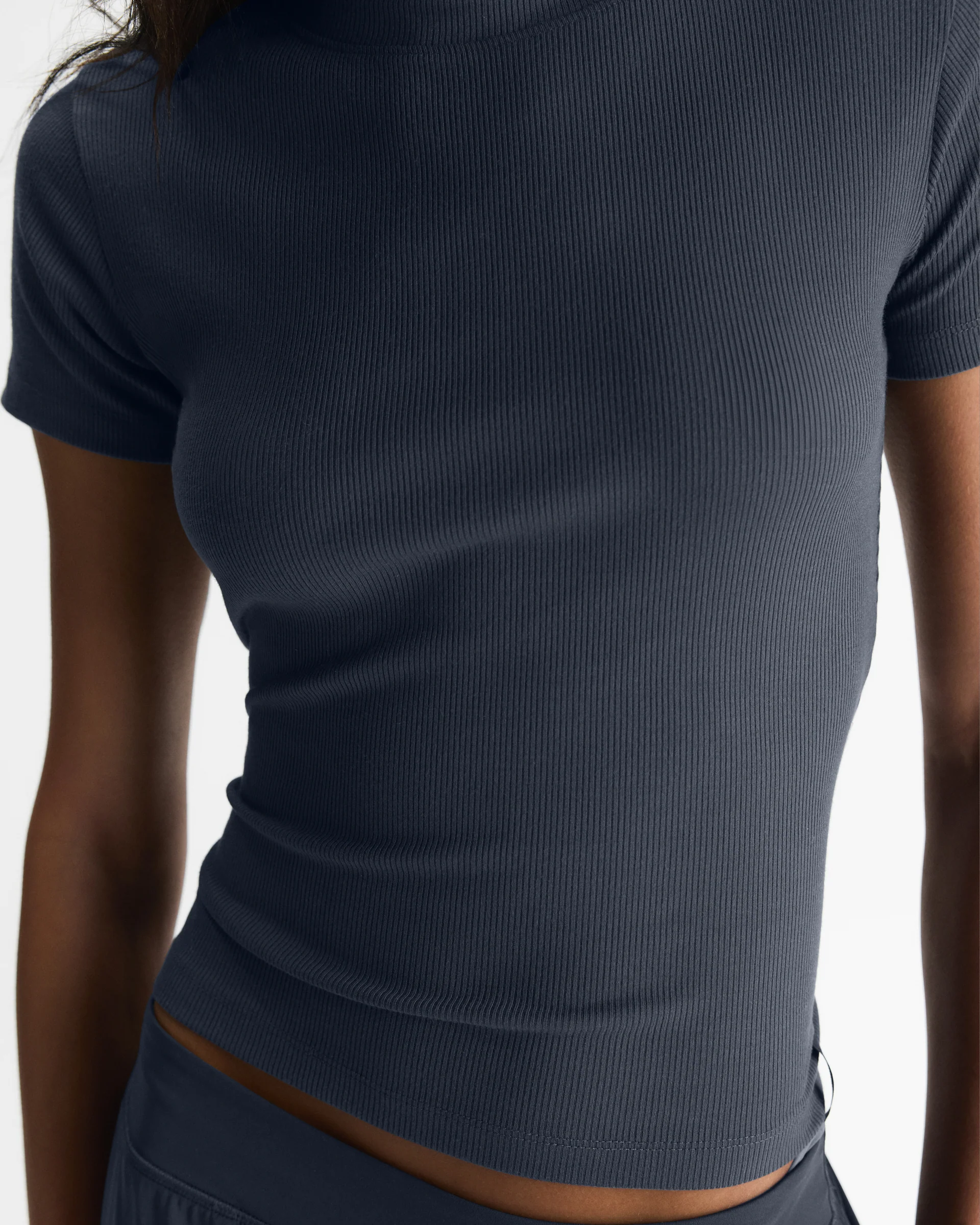 Soft Modal Rib Short Sleeve Top - Midnight Blue - Image 5
