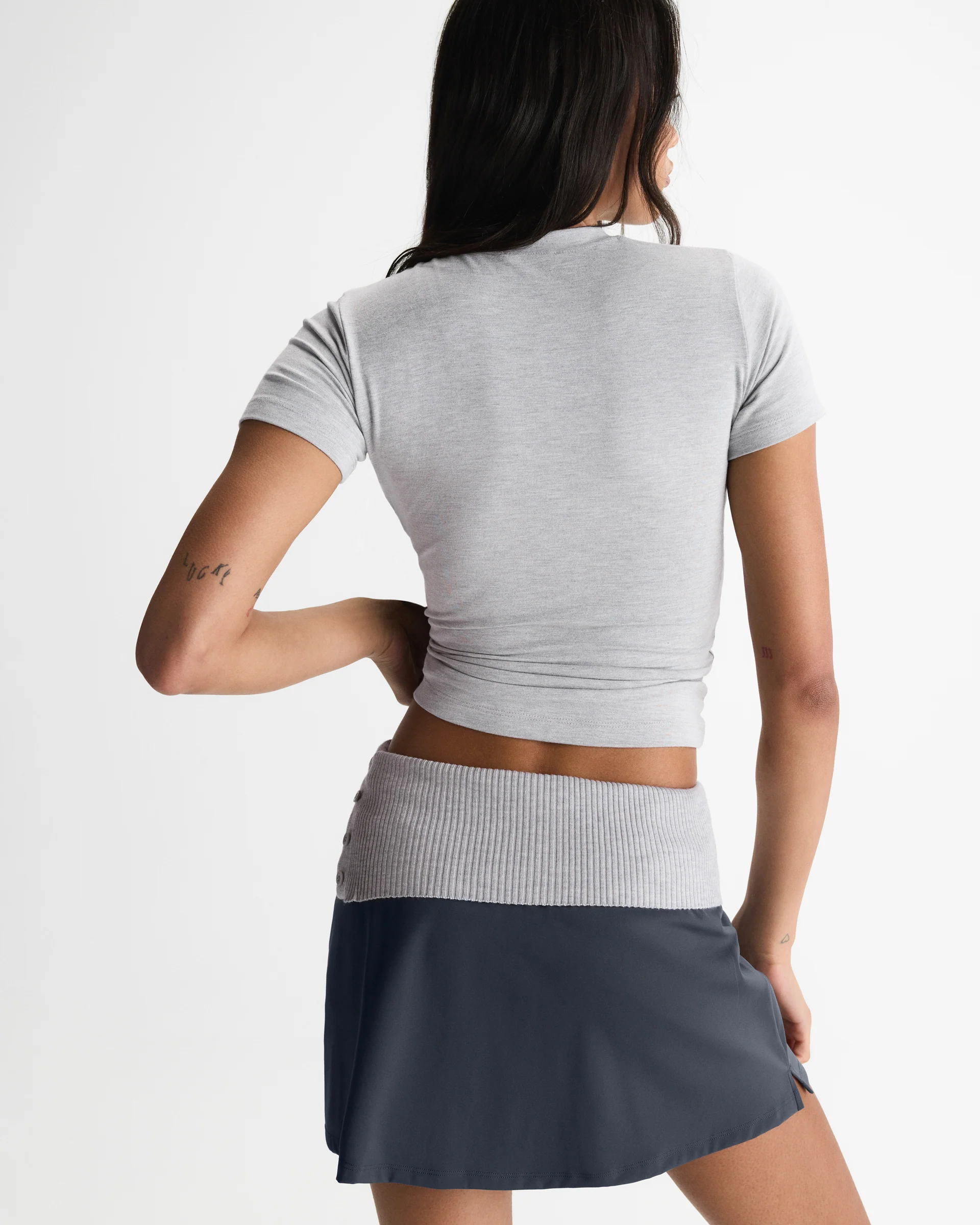 Soft Modal Short Sleeve Top - Light Grey Melange - Image 3