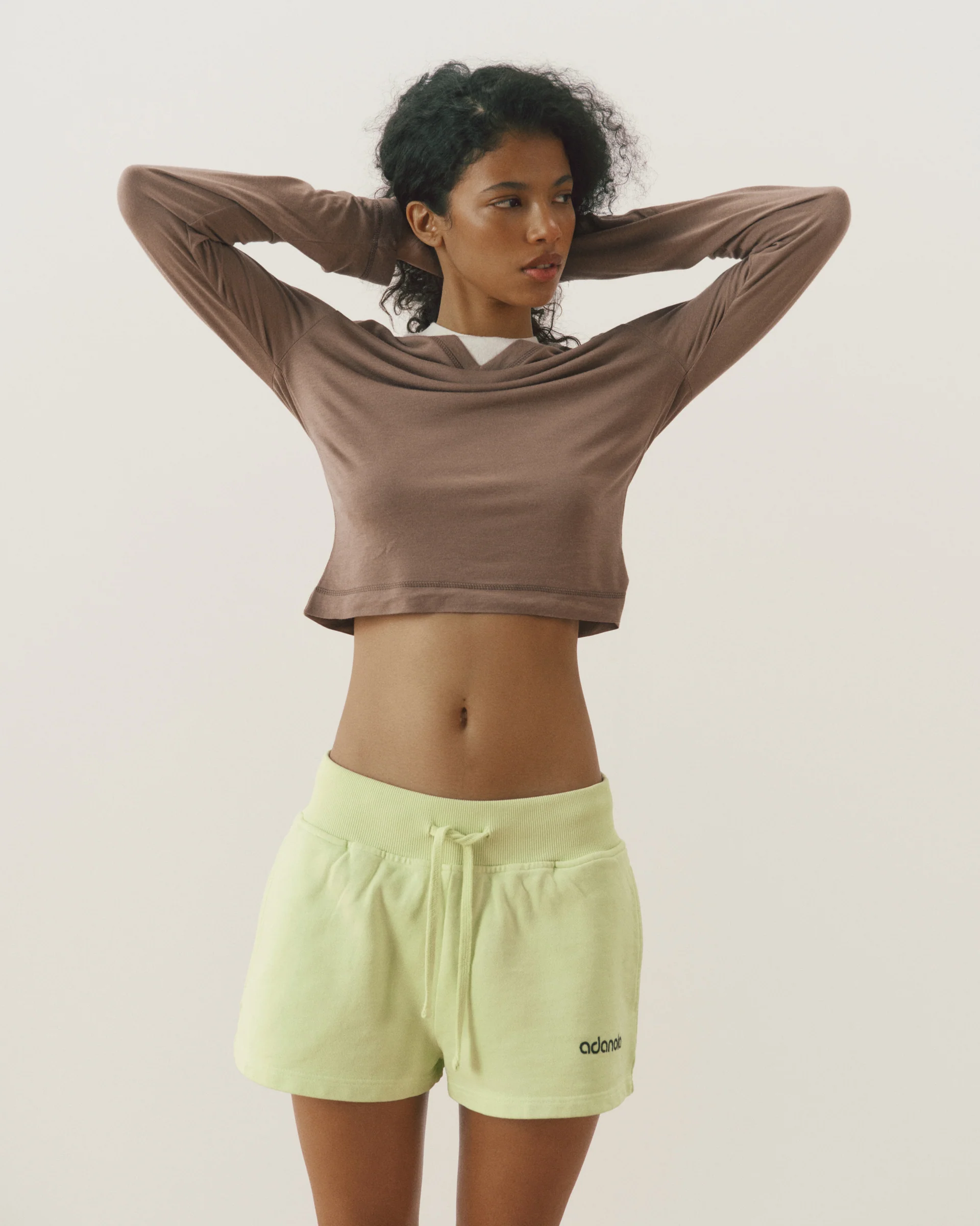 Studio Cropped Sweat Shorts - Washed Lime Green/Coffee Bean - Image 3