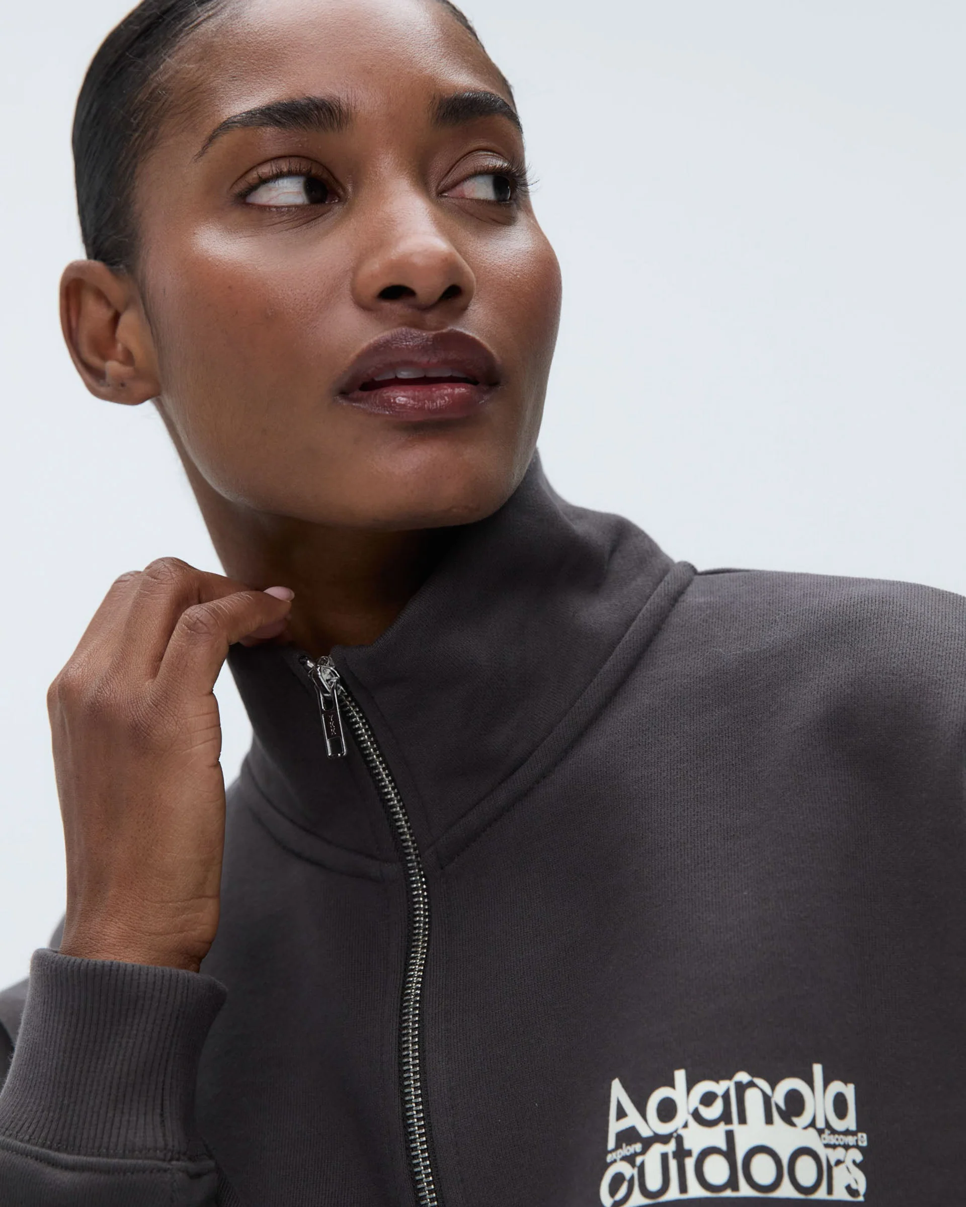 Trail Oversized Funnel Neck Zip Sweatshirt - Washed Coffee Bean/Marshmallow White - Image 3