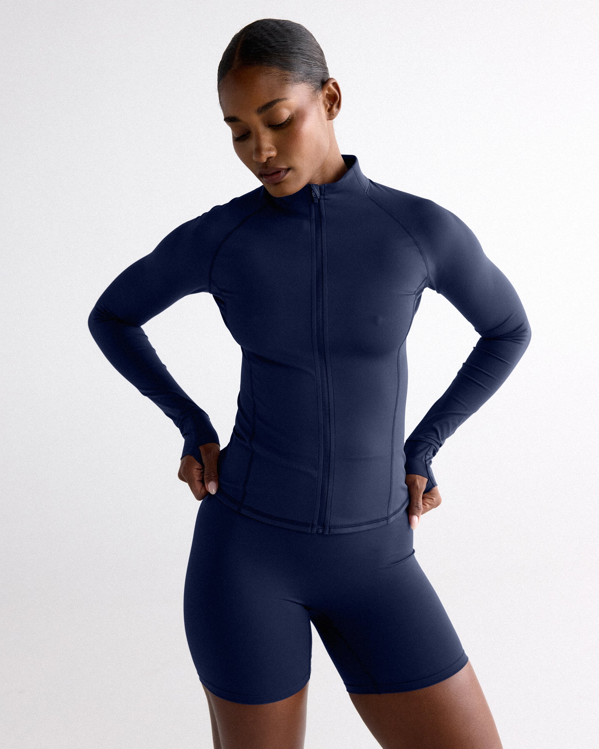 Ultimate Long Sleeve Zip Up Top - Navy Blue - Image 3