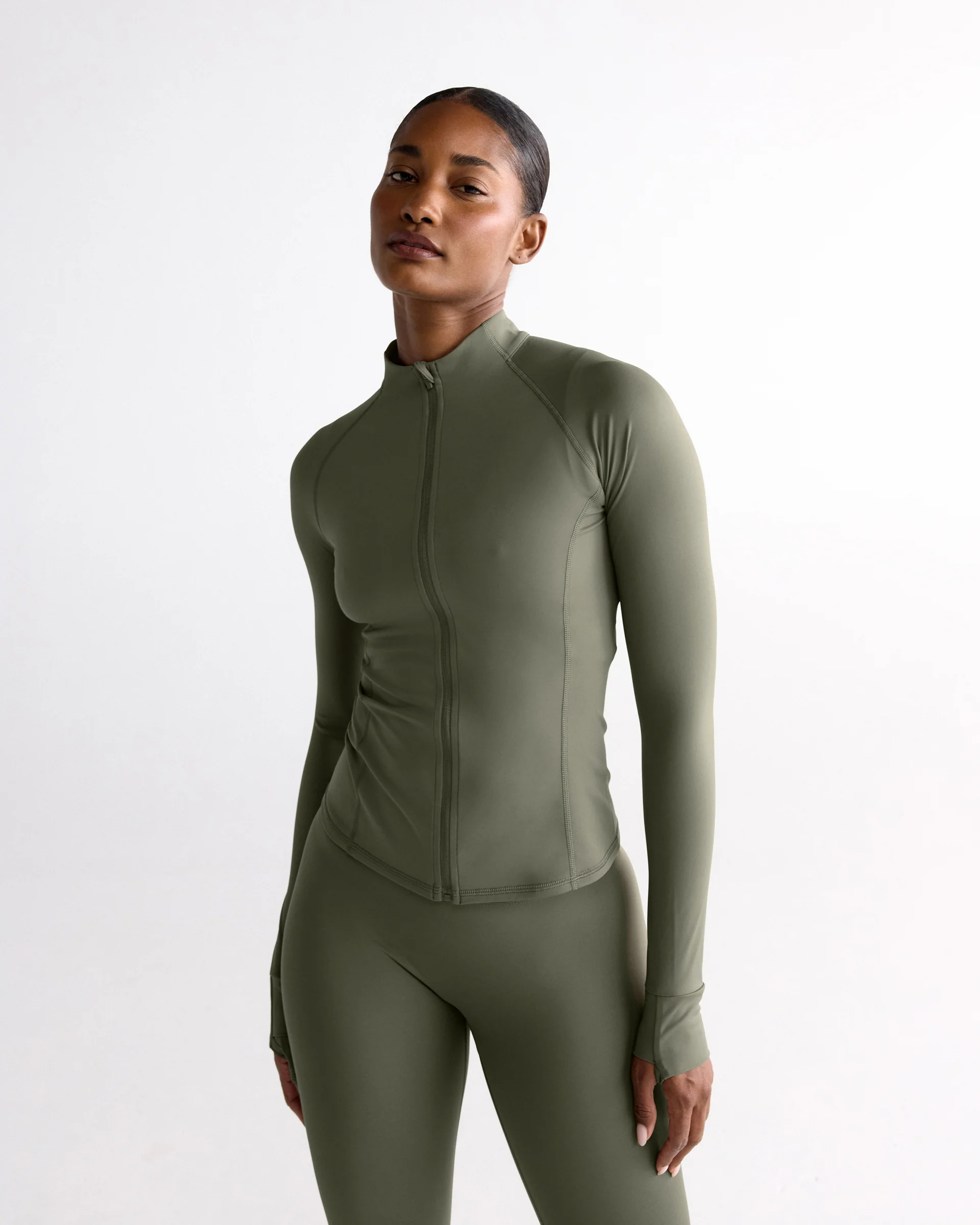 Ultimate Long Sleeve Zip Up Top - Olive Green - Image 2