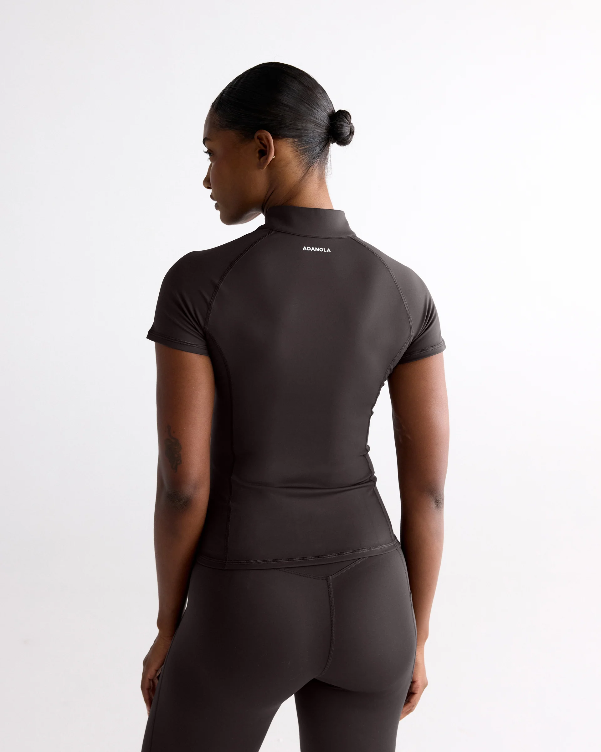 Ultimate Short Sleeve Zip Up Top - Coffee Bean - Image 3