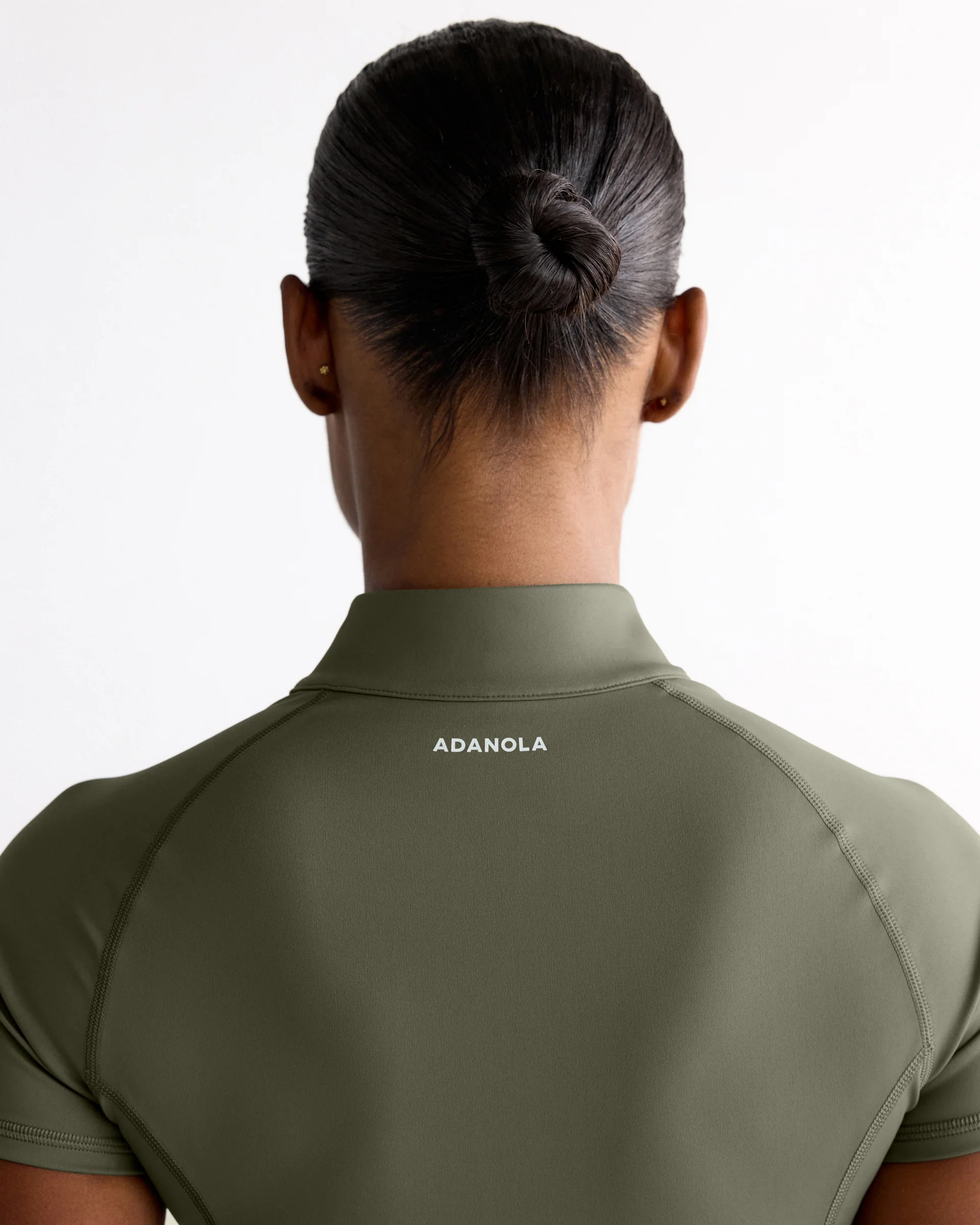 Ultimate Short Sleeve Zip Up Top - Olive Green - Image 3