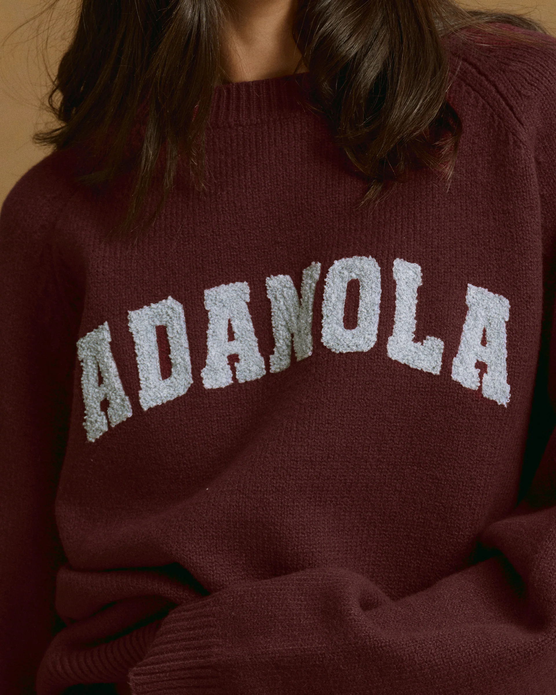 Varsity Boucle Oversized Knit Sweatshirt - Burgundy/Light Grey Melange - Image 3