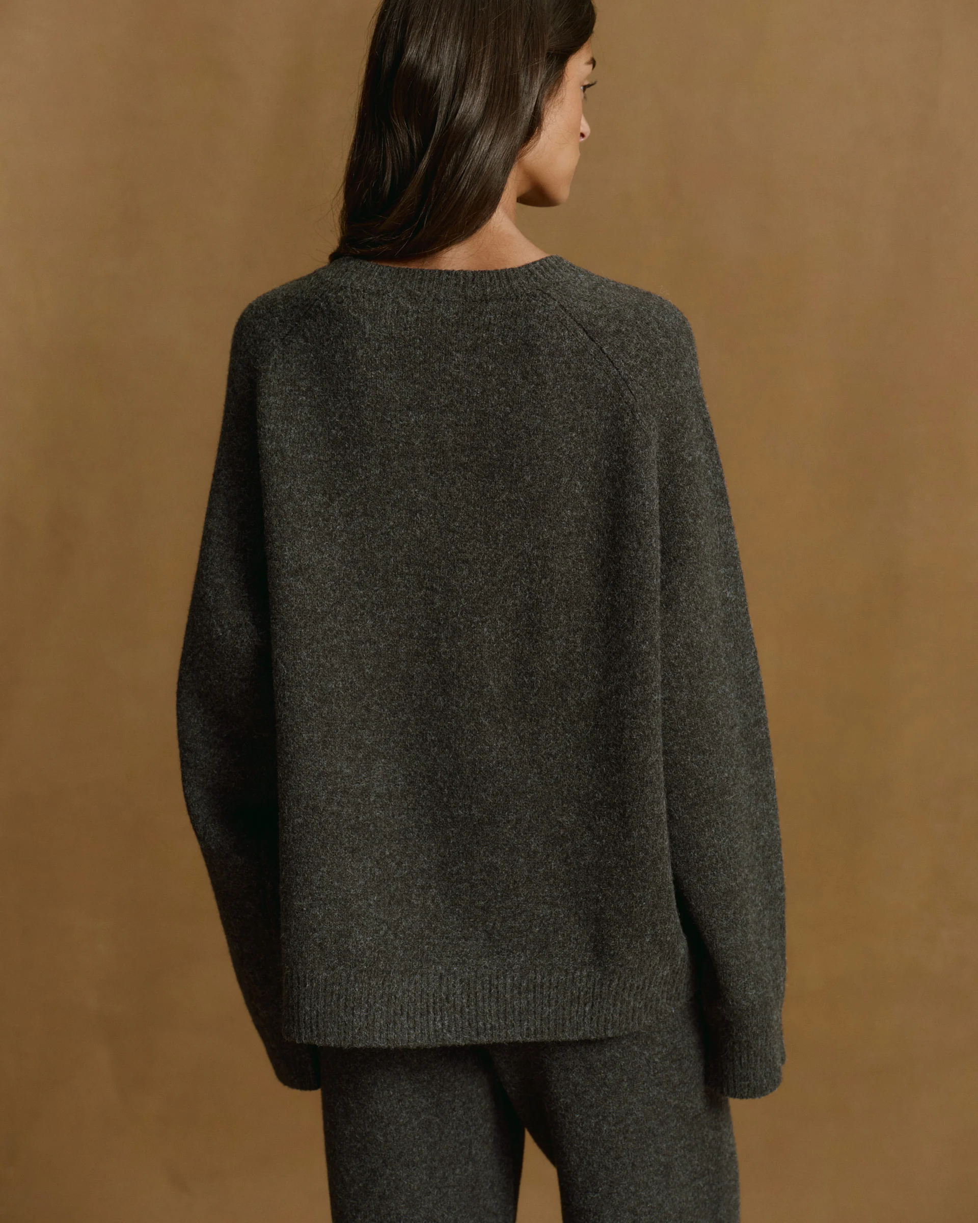 Varsity Boucle Oversized Knit Sweatshirt - Charcoal Grey/Marshmallow White - Image 2