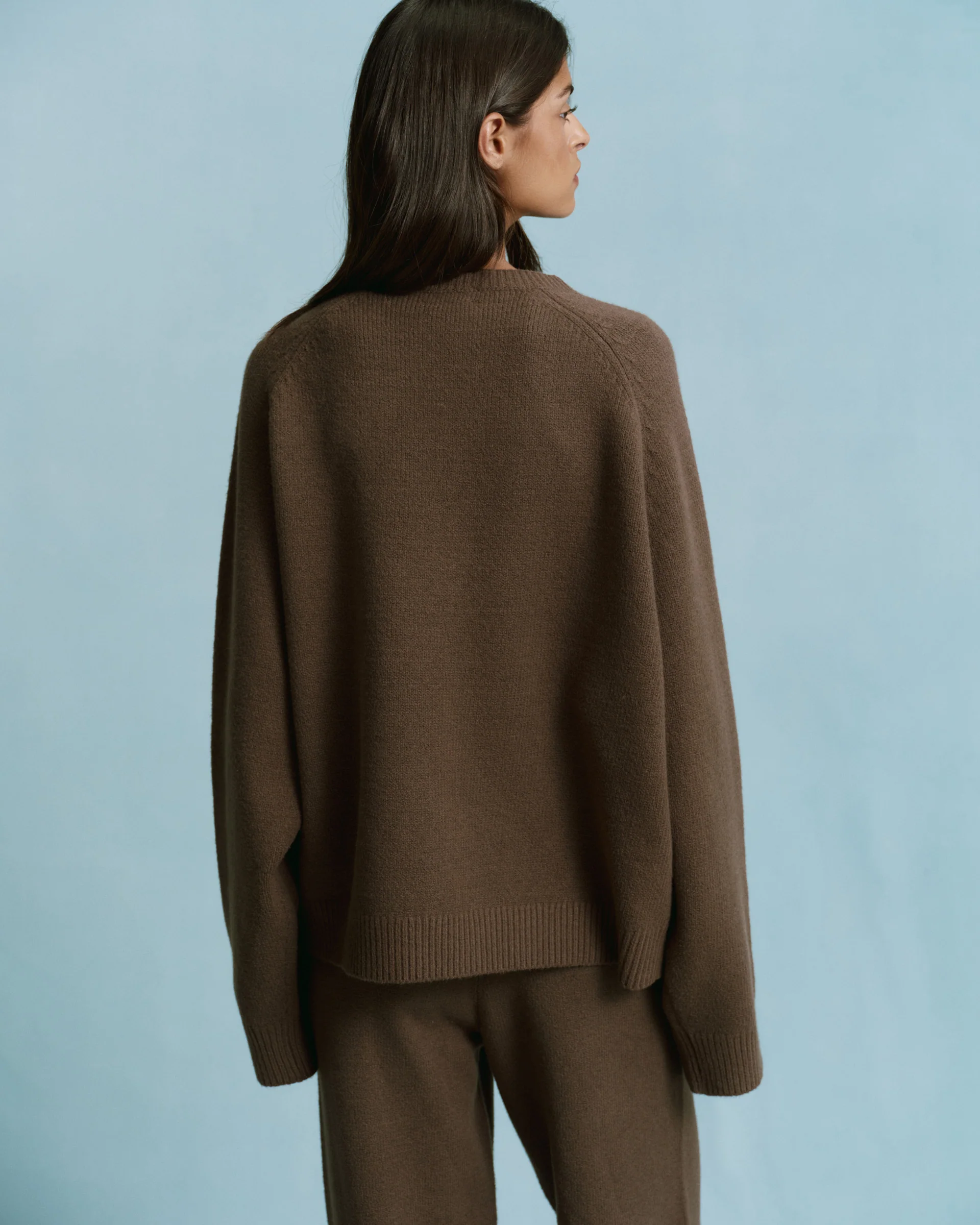 Varsity Boucle Oversized Knit Sweatshirt - Dark Cocoa Brown/Marshmallow White - Image 2