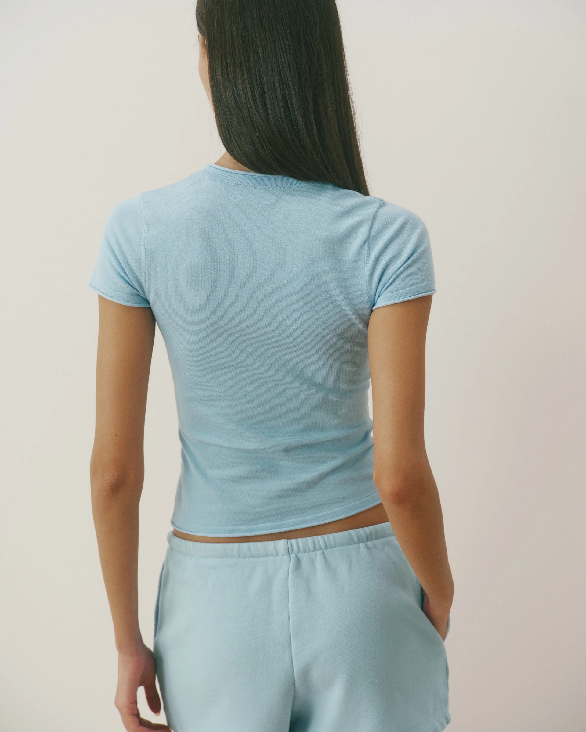 Varsity Knit Crew Neck T-shirt - Light Breeze Blue - Image 2
