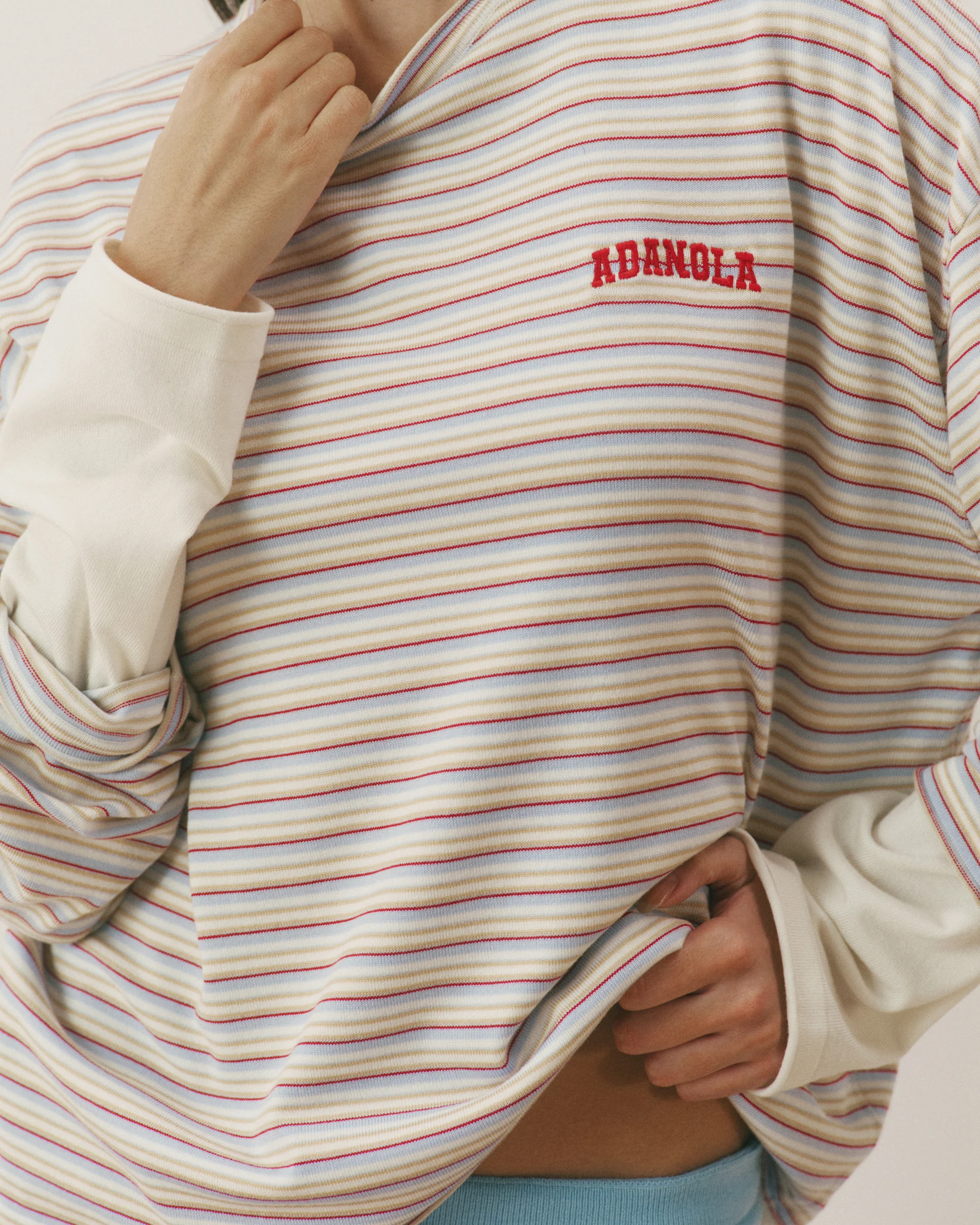 Varsity Knit Roll Hem Stripe Sweatshirt - Marshmallow White - Image 3